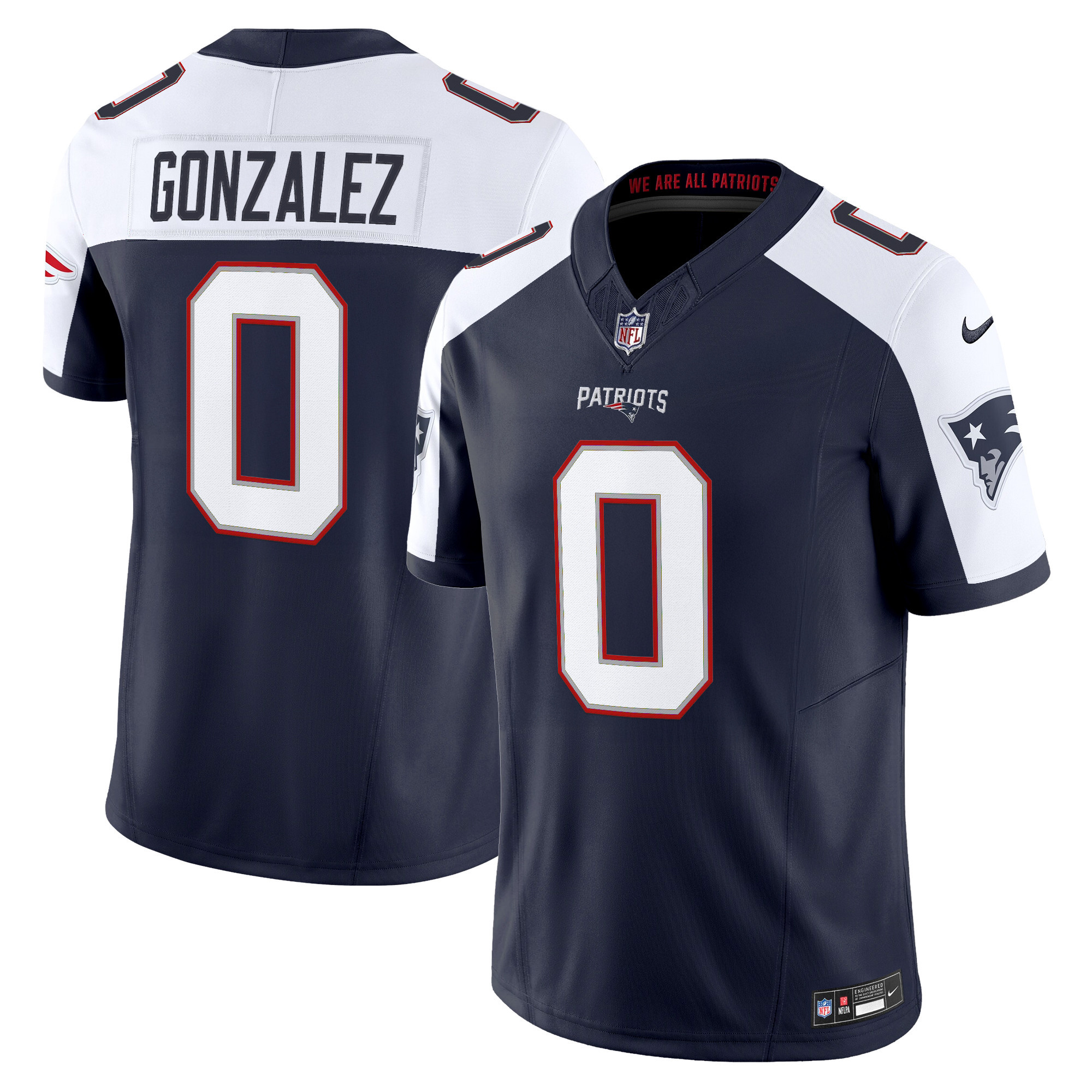 Christian Gonzalez Men's New England Patriots 2025 Vapor Limited Navy Alternate Jersey - All Stitched