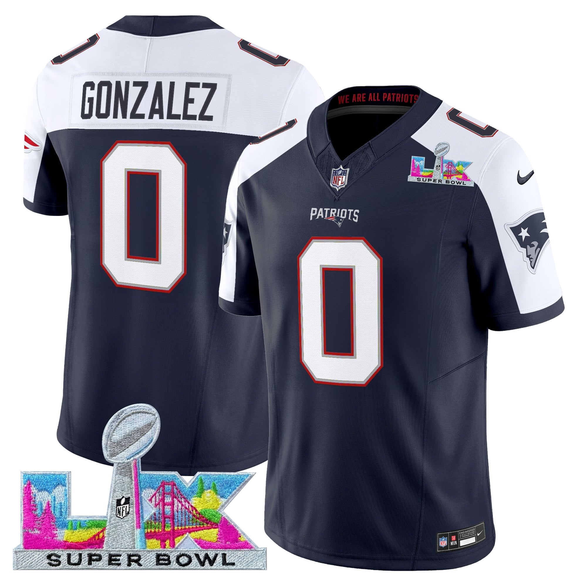 Christian Gonzalez Men's New England Patriots Super Bowl LX Vapor Limited Navy Alternate Jersey - All Stitched