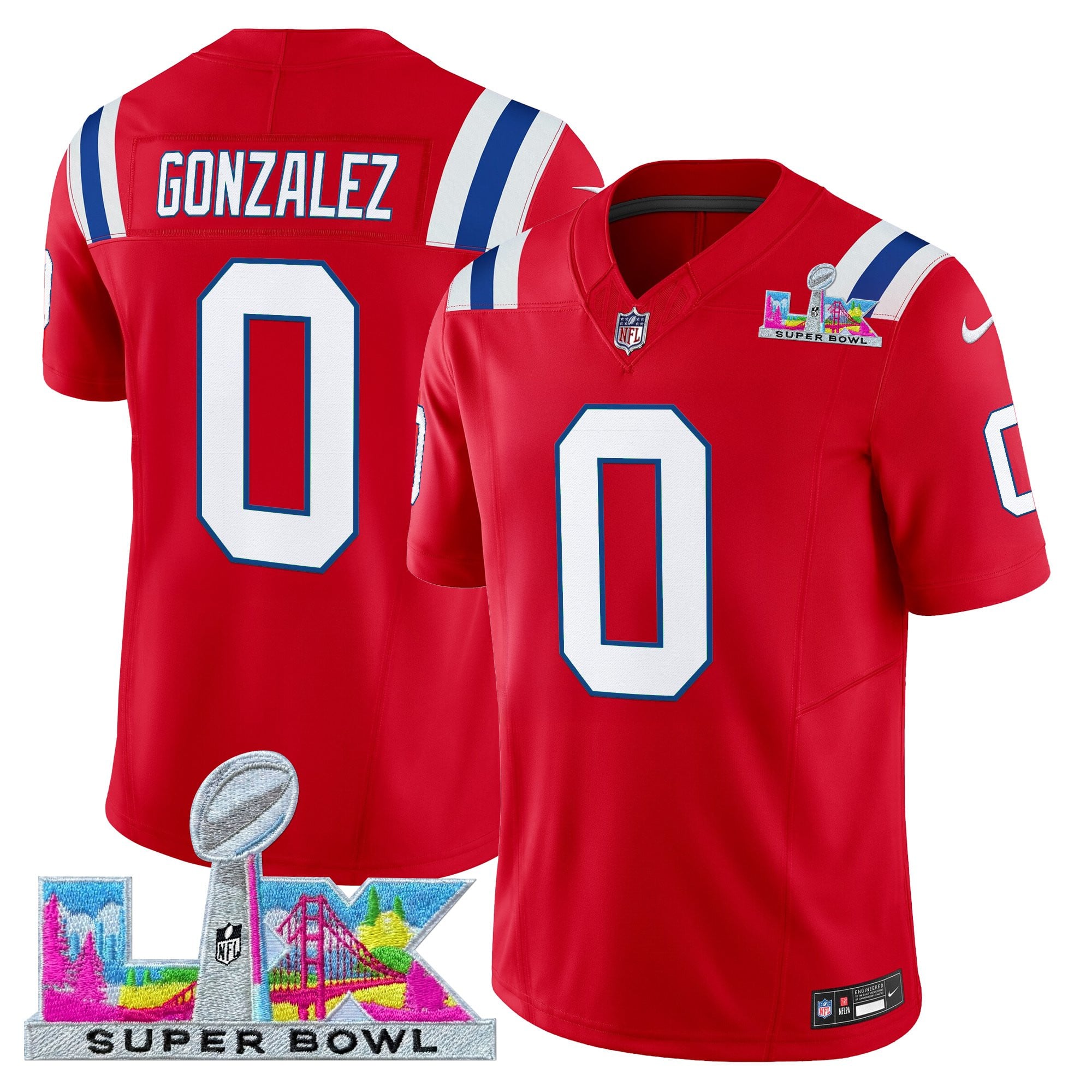 Christian Gonzalez Men's New England Patriots Super Bowl LX Vapor Limited Red Jersey - All Stitched