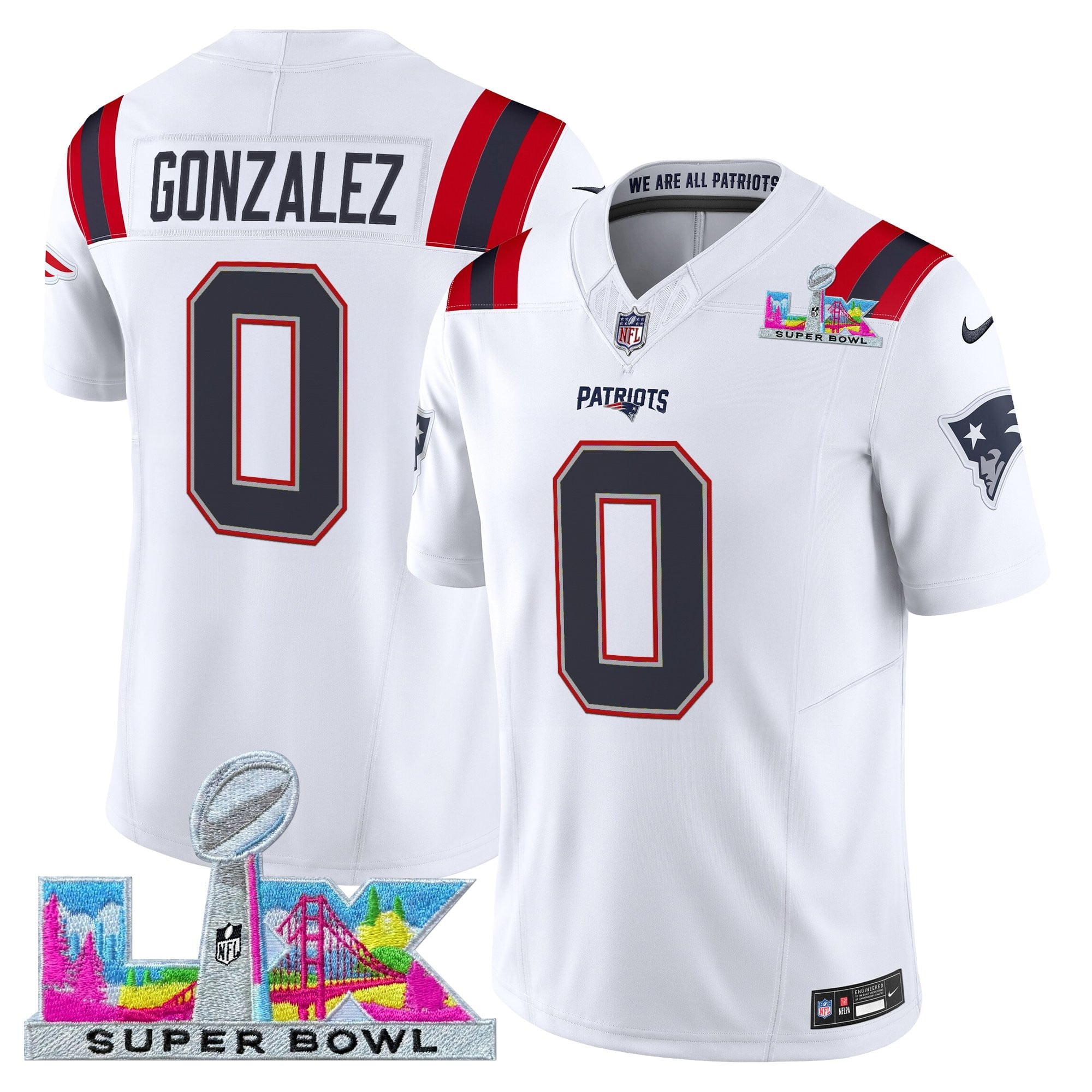 Christian Gonzalez Men's New England Patriots Super Bowl LX Vapor Limited White Jersey - All Stitched