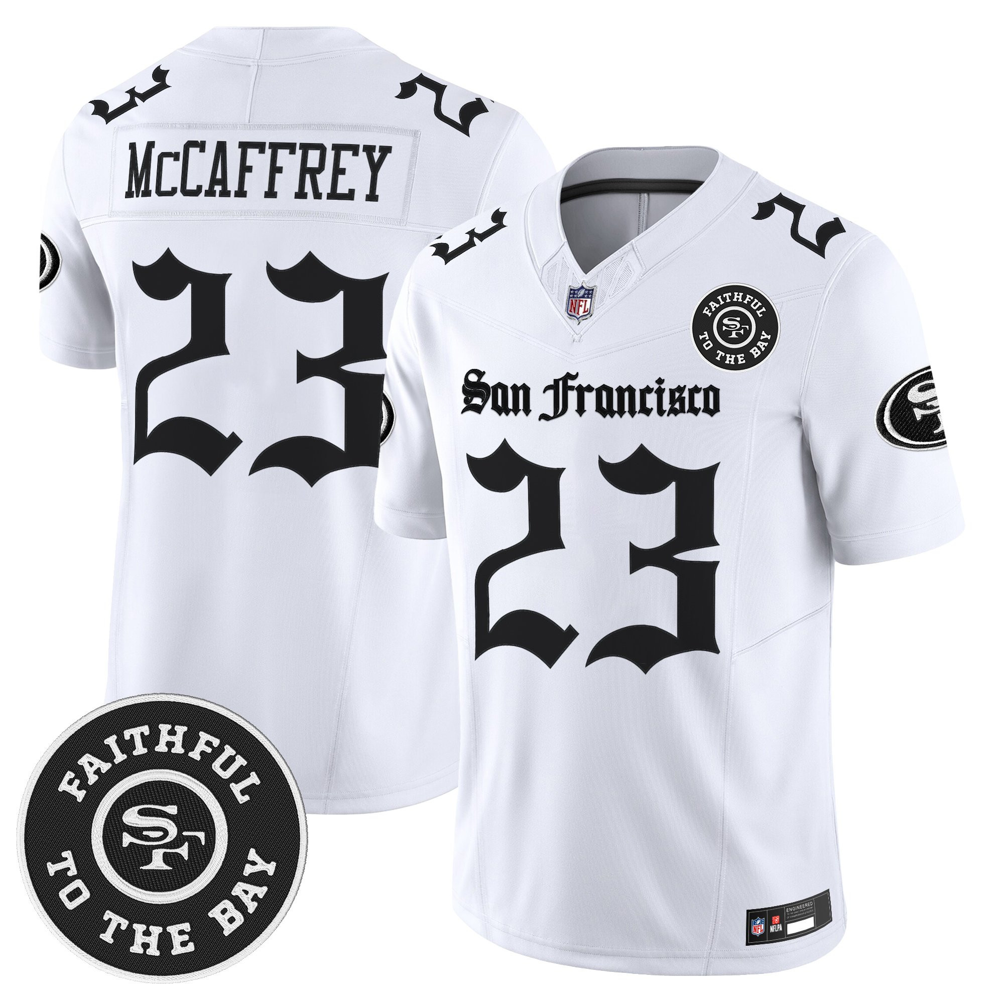 Christian McCaffrey Men's San Francisco 49ers Gothic Edition Vapor Limited White Jersey - All Stitched