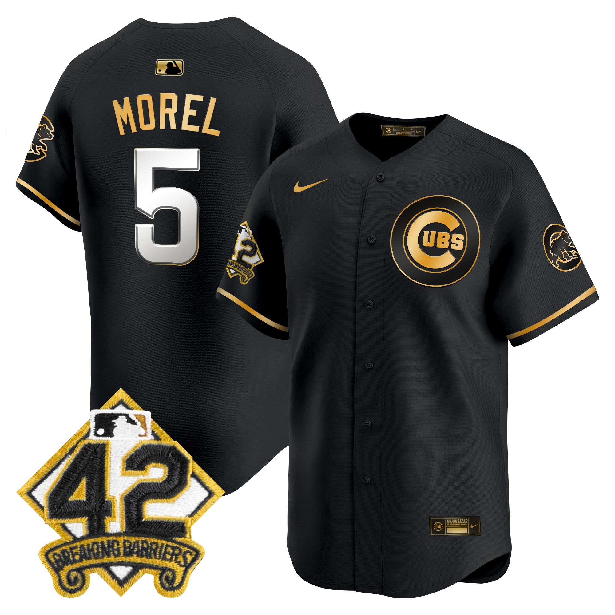 Christopher Morel Men's Chicago Cubs 2025 Jackie Robinson Patch Vapor Premier Limited Black Gold Jersey - All Stitched