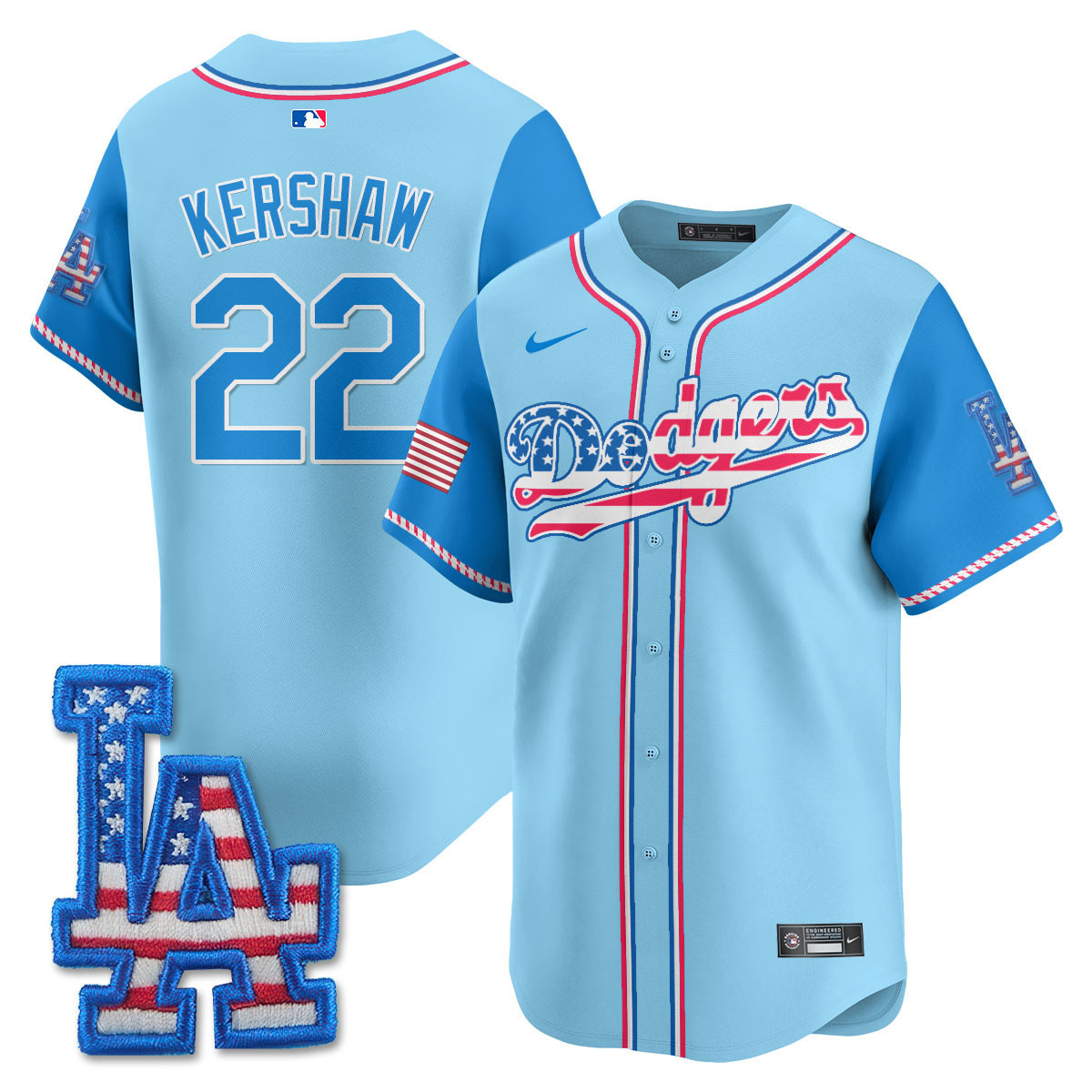 Clayton Kershaw Men's Los Angeles Dodgers 2025 Fourth of July Vapor Premier Limited Light Blue Alternate Jersey - All Stitched