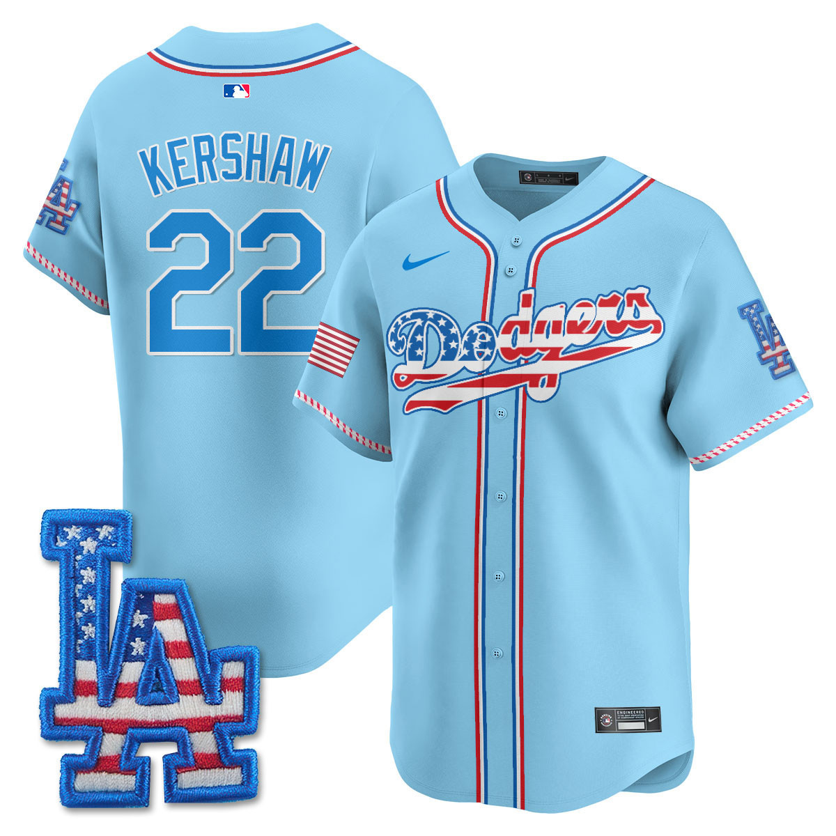 Clayton Kershaw Men's Los Angeles Dodgers 2025 Fourth of July Vapor Premier Limited Light Blue Jersey - All Stitched