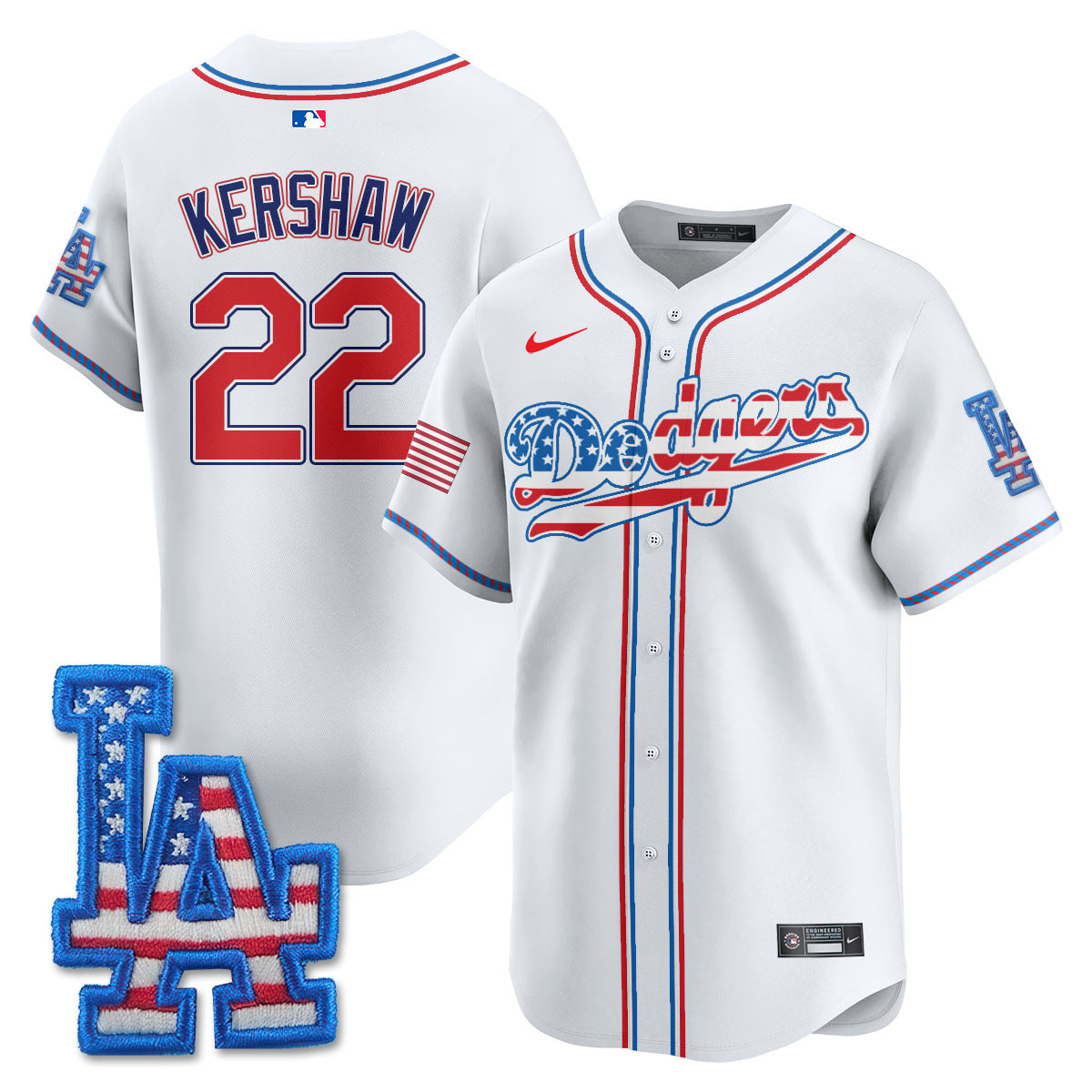 Clayton Kershaw Men's Los Angeles Dodgers 2025 Fourth of July Vapor Premier Limited White Jersey - All Stitched