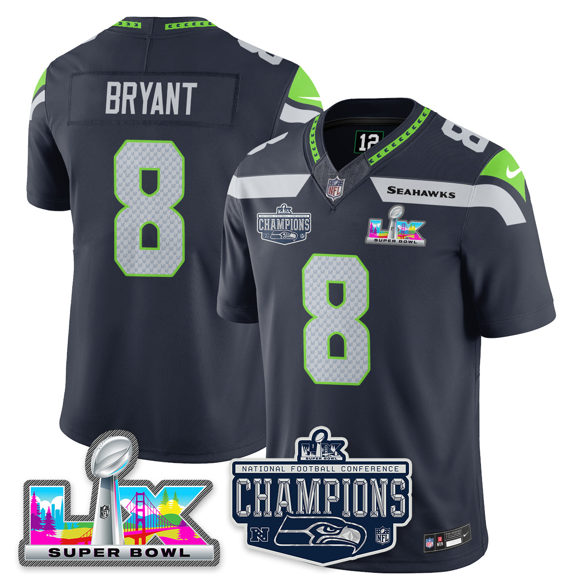Coby Bryant - 8 Seattle Seahawks 2025 NFC Champions Vapor Limited Navy Jersey - All Stitched