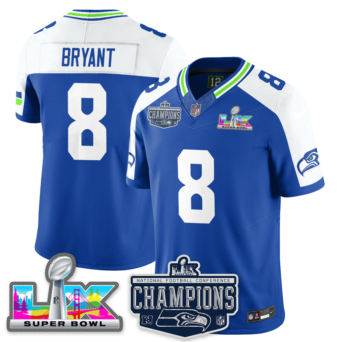 Coby Bryant - 8 Seattle Seahawks 2025 NFC Champions Vapor Limited Royal Alternate Jersey - All Stitched
