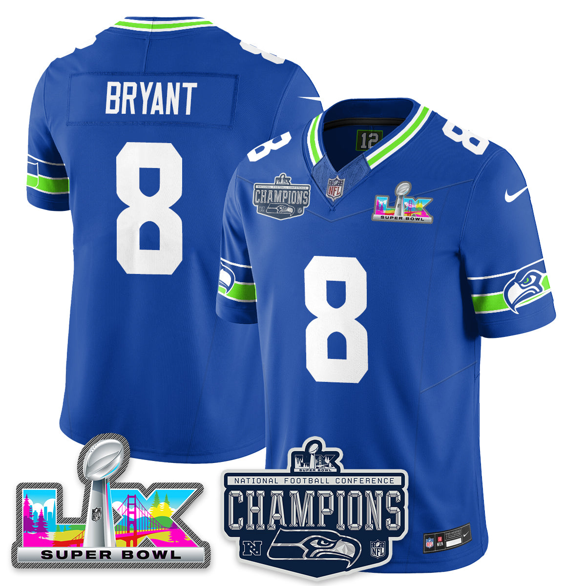 Coby Bryant - 8 Seattle Seahawks 2025 NFC Champions Vapor Limited Royal Jersey - All Stitched