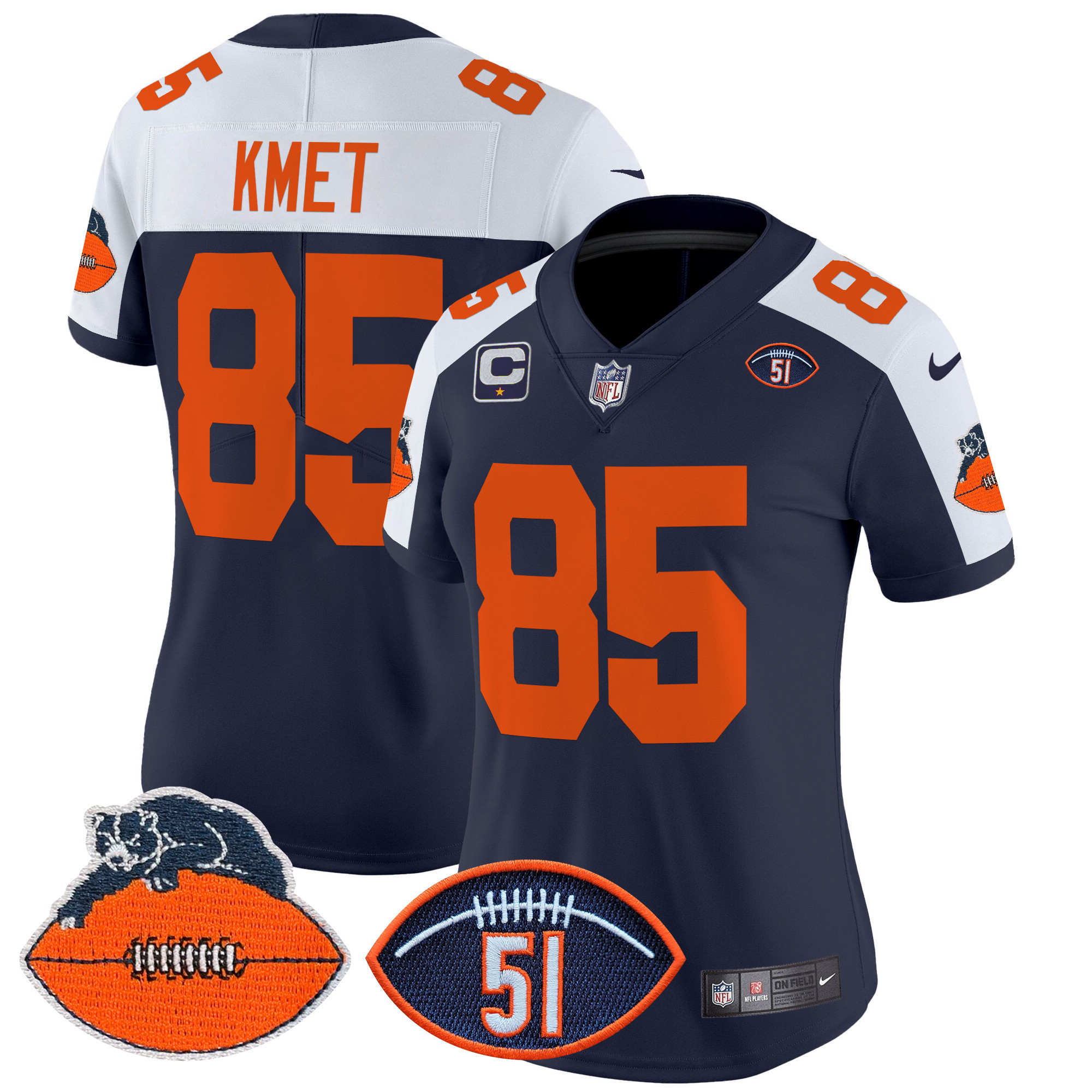 Cole Kmet Women's Chicago Bears Dick Butkus Patch Throwback Vapor Limited Navy Alternate Jersey - All Stitched