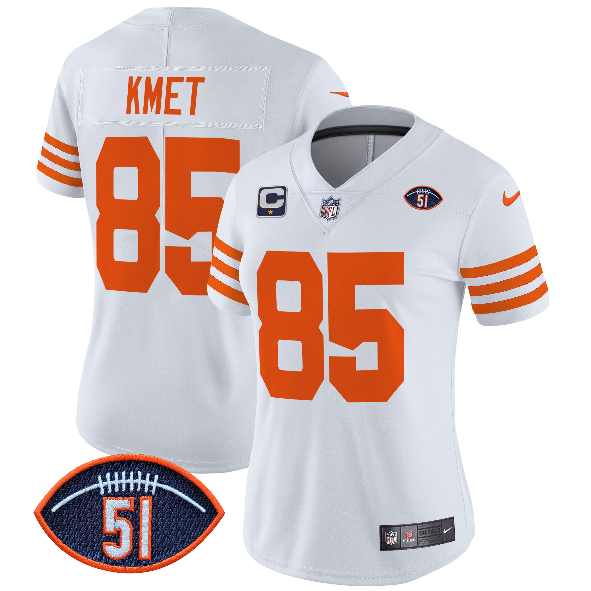 Cole Kmet Women's Chicago Bears Dick Butkus Patch Throwback Vapor Limited White Jersey - All Stitched
