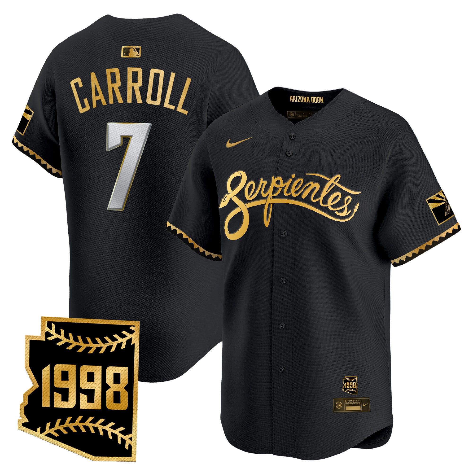 Corbin Carroll Men's Arizona Diamondbacks 2025 City Connect Vapor Premier Limited Black Gold Jersey V2 - Stitched