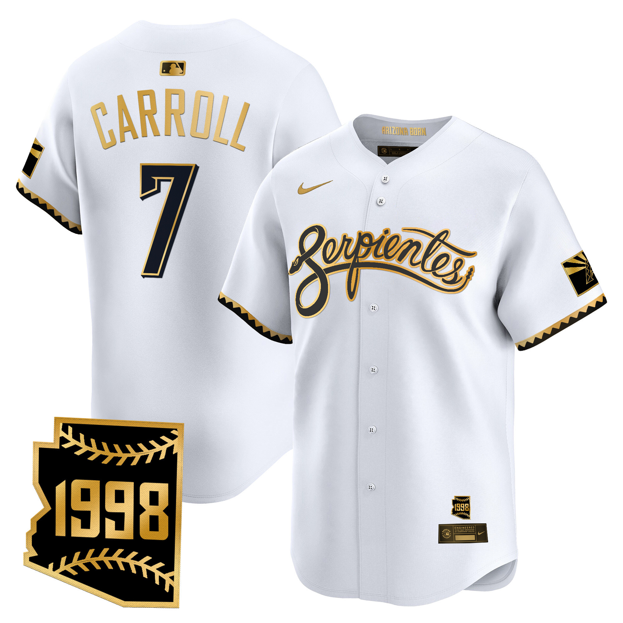 Corbin Carroll Men's Arizona Diamondbacks 2025 City Connect Vapor Premier Limited White Gold Jersey V2 - Stitched