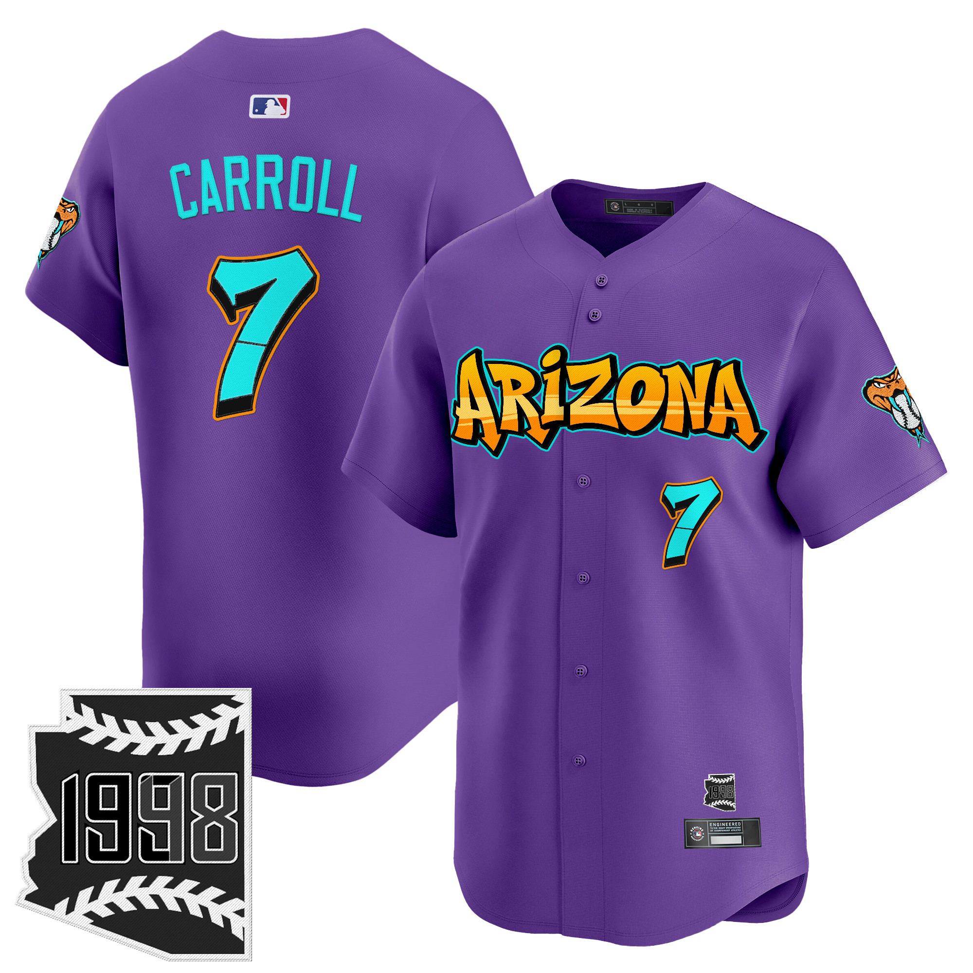 Corbin Carroll Men's Arizona Diamondbacks 'Graffiti Desert Ink Edition Vapor Premier Limited Purple Jersey - All Stitched