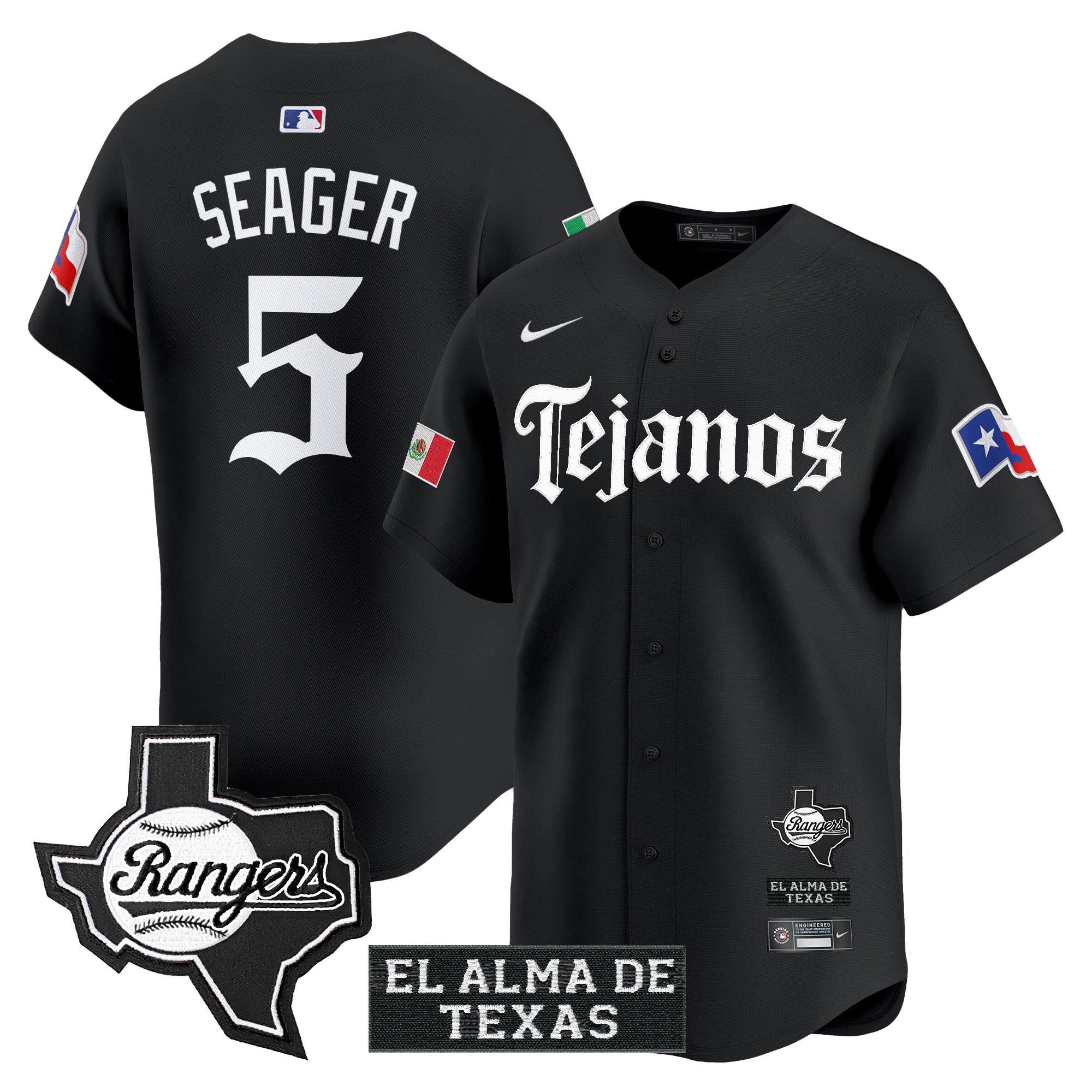 Corey Seager Men's Texas Rangers Mexico Tejano Barrio Style Vapor Premier Limited Black Jersey - All Stitched