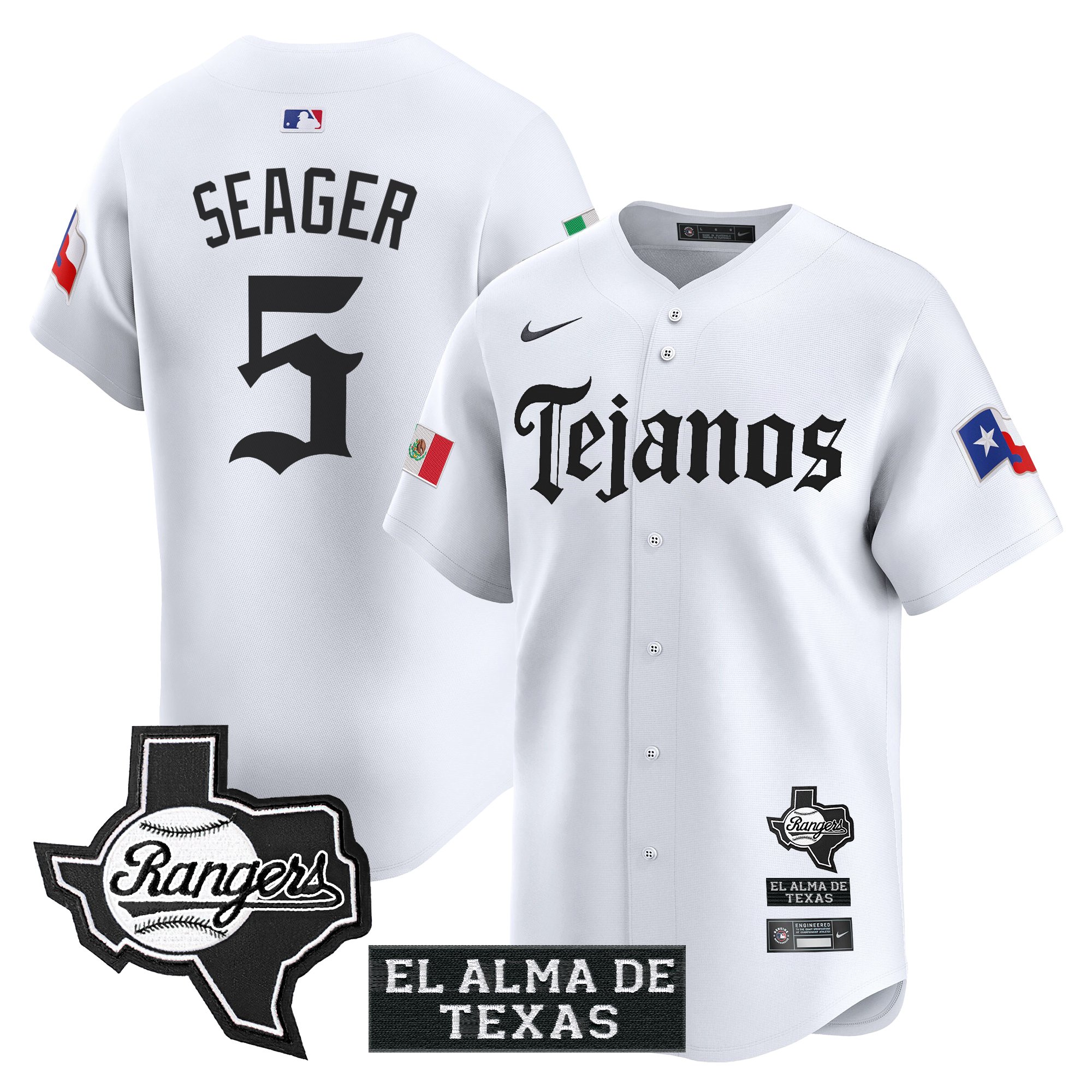 Corey Seager Men's Texas Rangers Mexico Tejano Barrio Style Vapor Premier Limited White Jersey - All Stitched