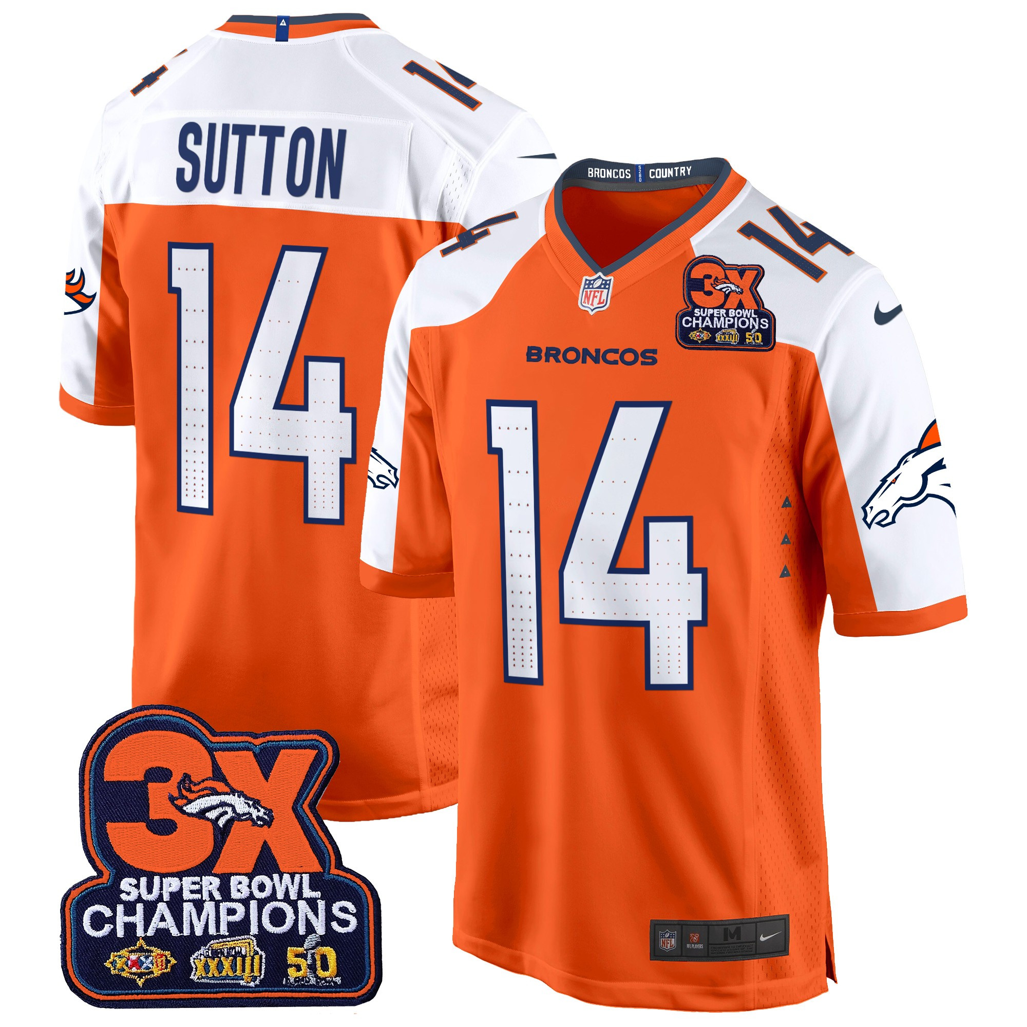 Courtland Sutton Men's Denver Broncos 3-Time Champions Patch Game Orange Alternate Jersey - Al Stitched