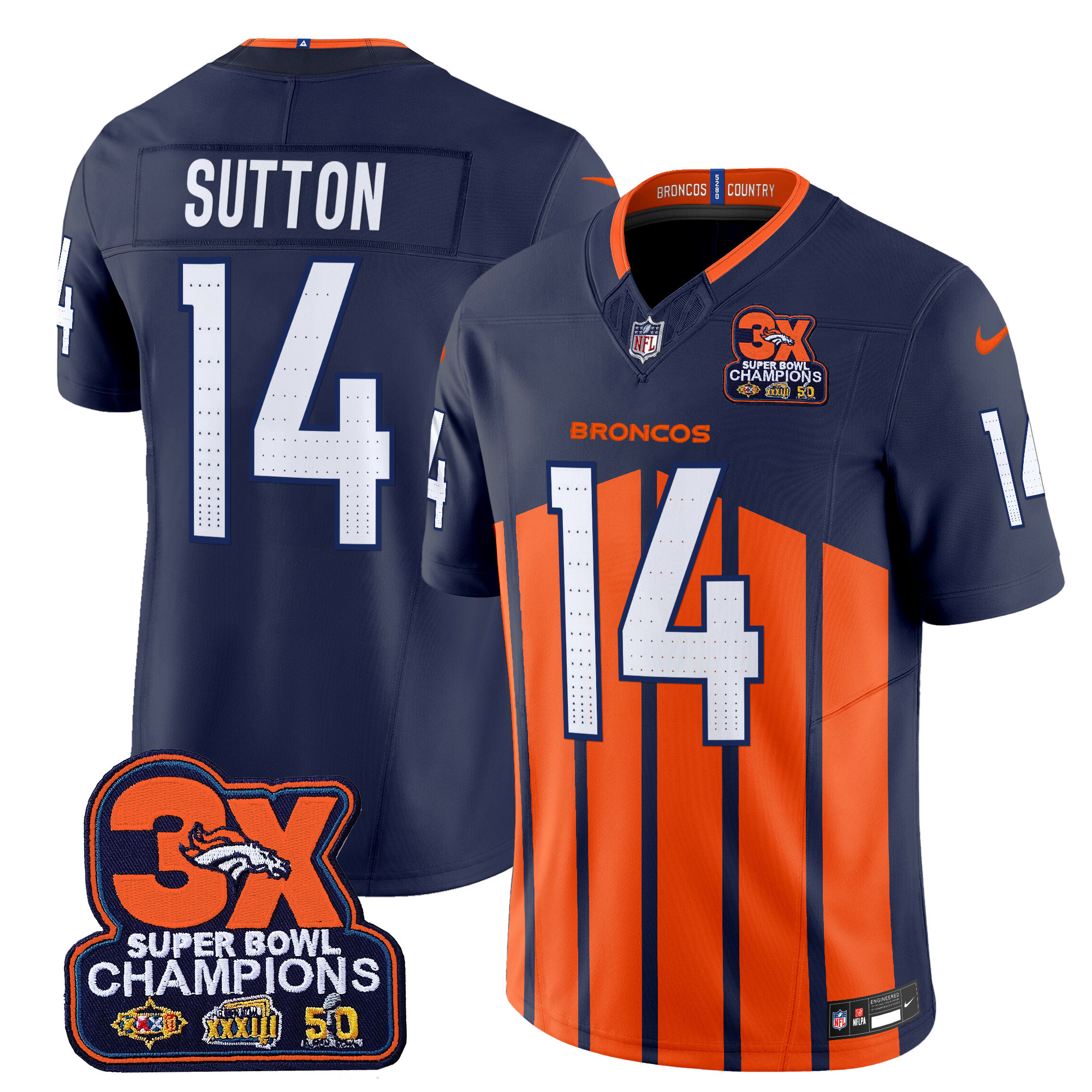 Courtland Sutton Men's Denver Broncos 3-Time Champions Patch Vapor Limited Navy Special Jersey V2 - All Stitched