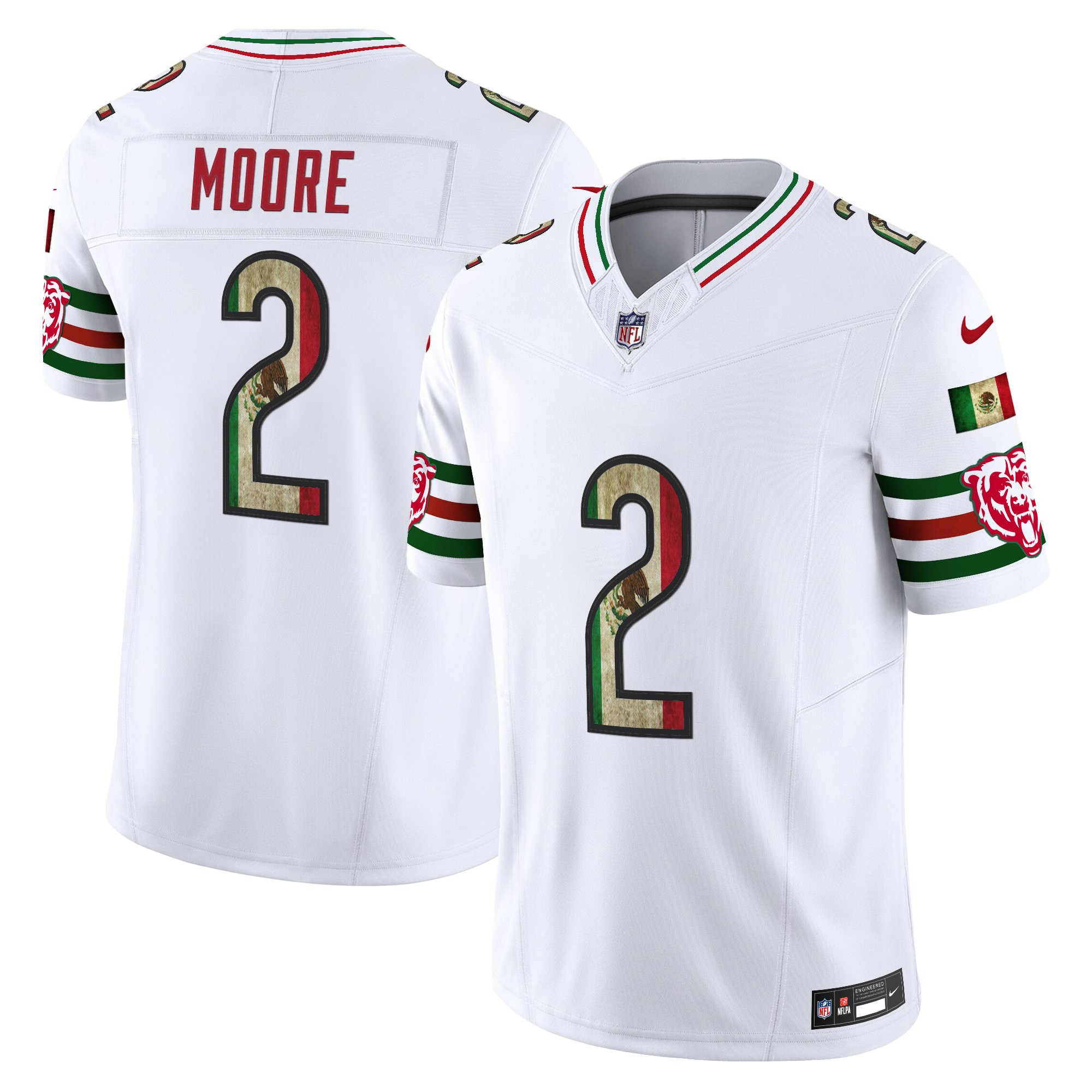 D.J. Moore Men's Chicago Bears Mexico Vapor Limited White Jersey - All Stitched