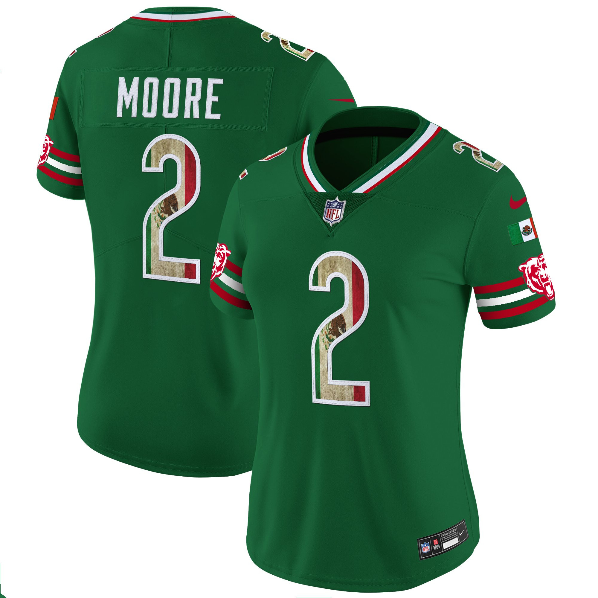 D.J. Moore Women's Chicago Bears Mexico Vapor Limited Green Jersey - All Stitched