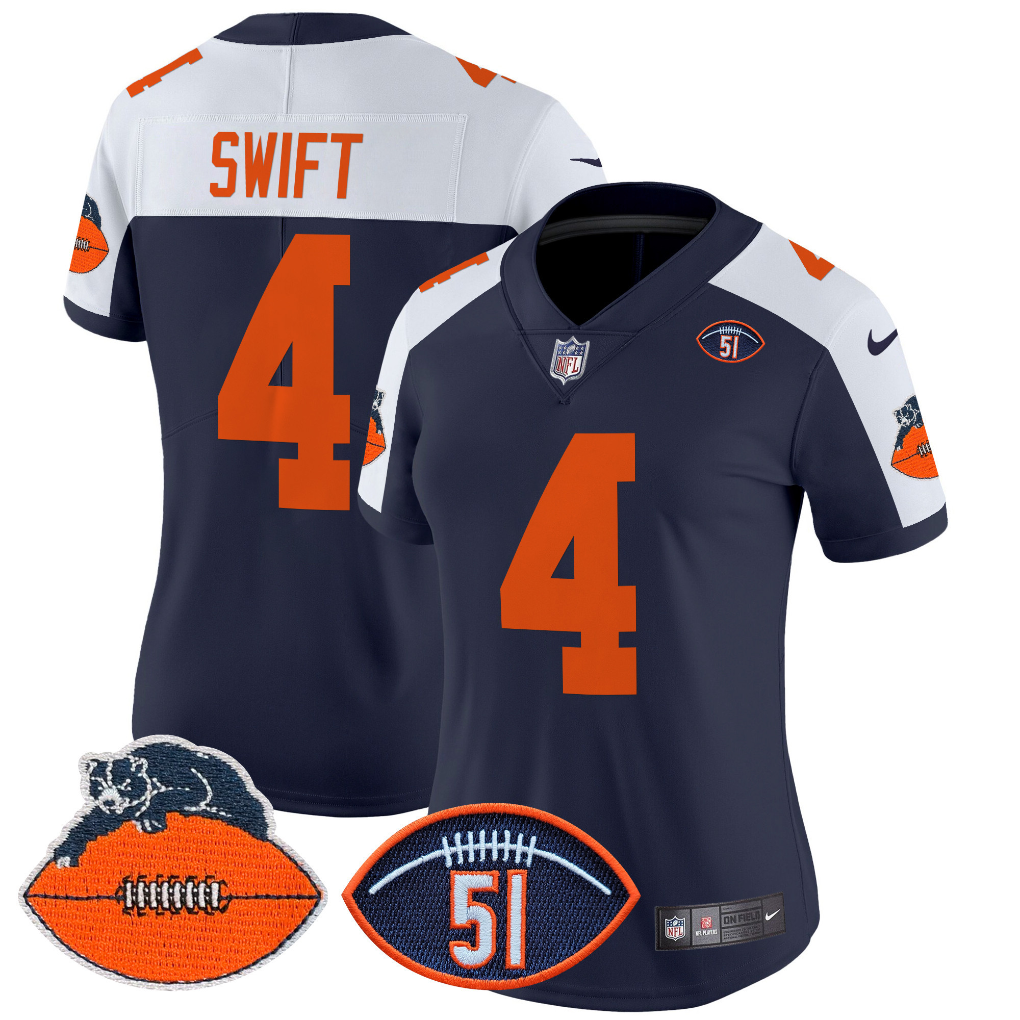 DAndre Swift Women's Chicago Bears Dick Butkus Patch Throwback Vapor Limited Navy Alternate Jersey - All Stitched