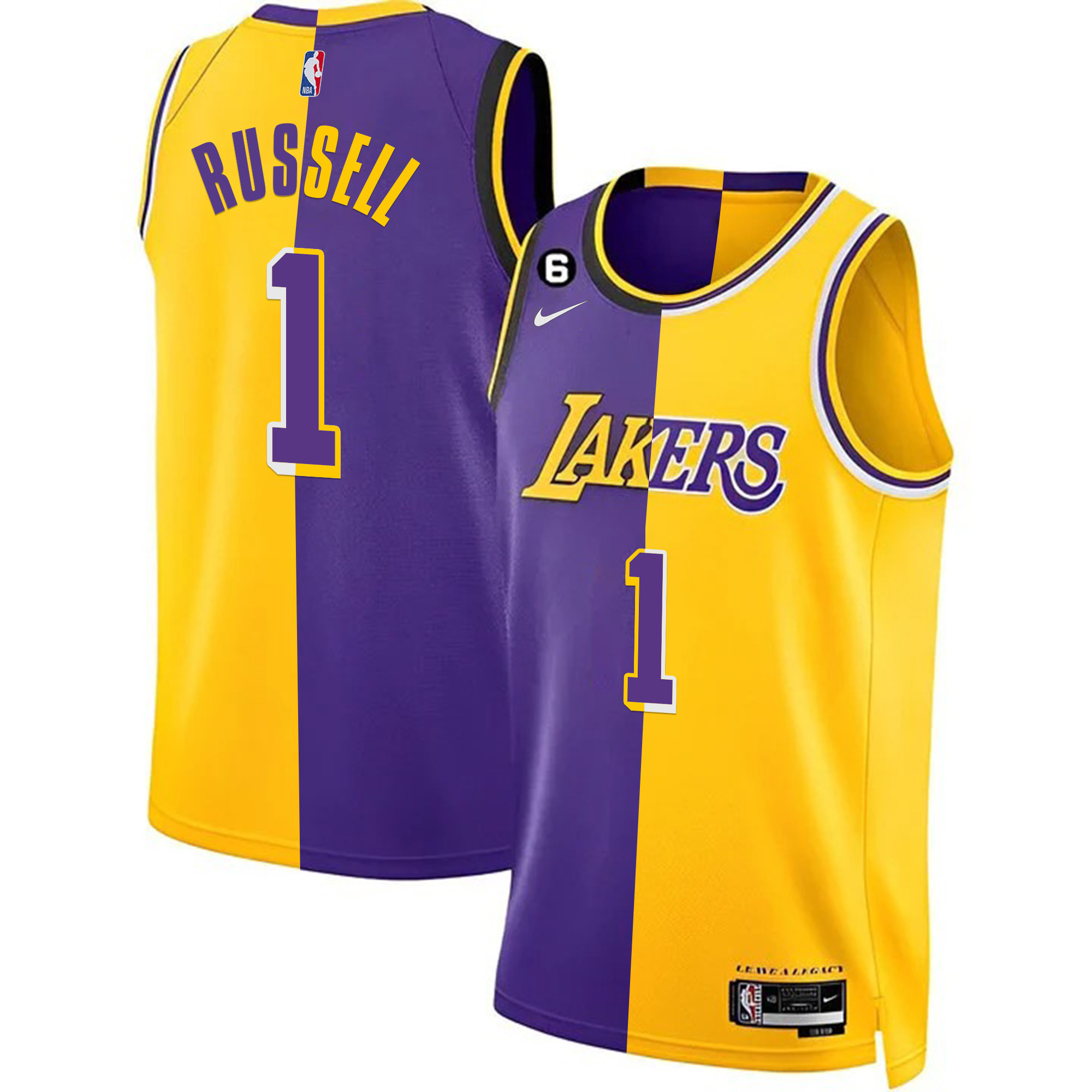 DAngelo Russell Men's Los Angeles Lakers 2023 Split Jersey Collection - All Stitched