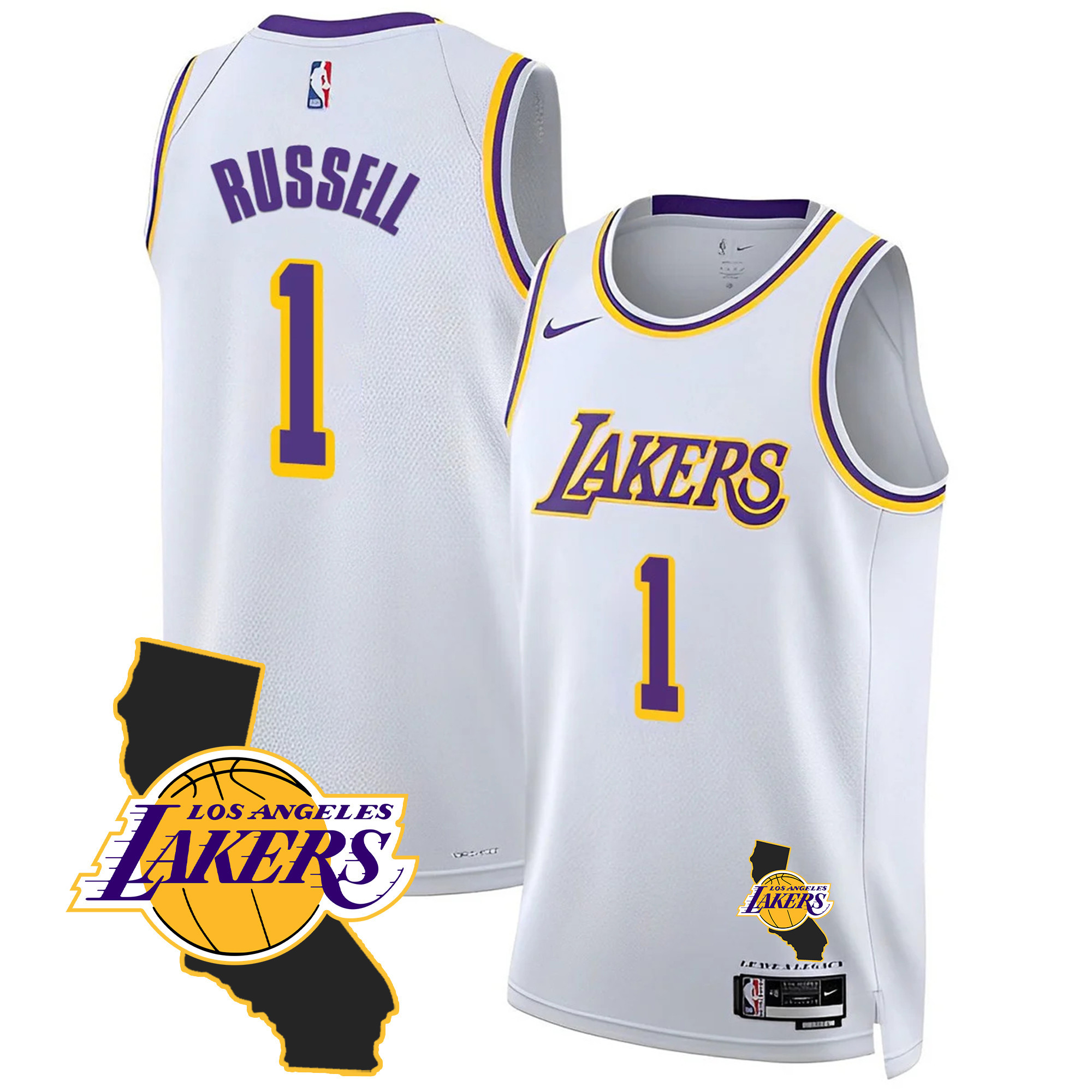 DAngelo Russell Men's Los Angeles Lakers California Patch Association Jersey - All Stitched