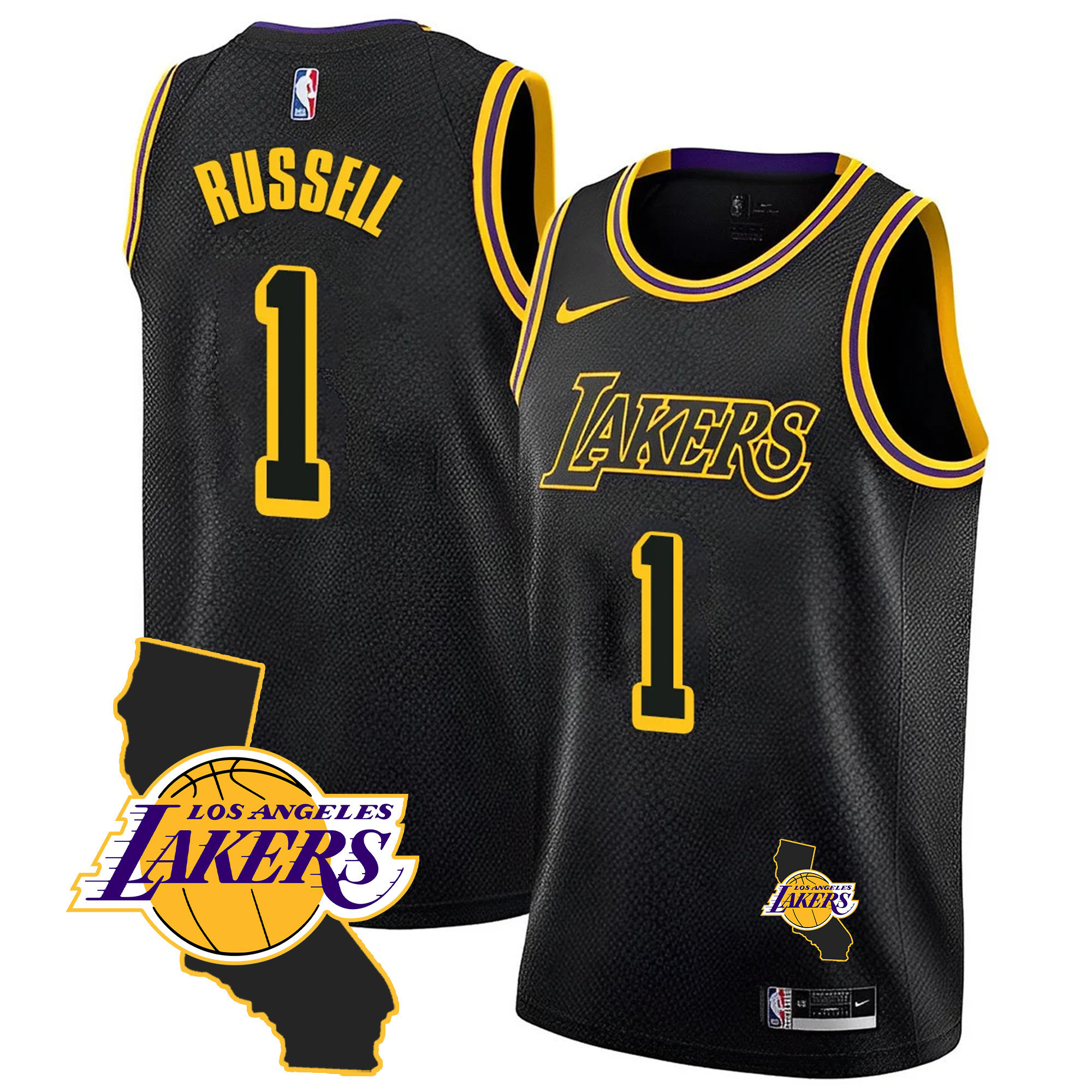 DAngelo Russell Men's Los Angeles Lakers California Patch Black Mamba Jersey - All Stitched