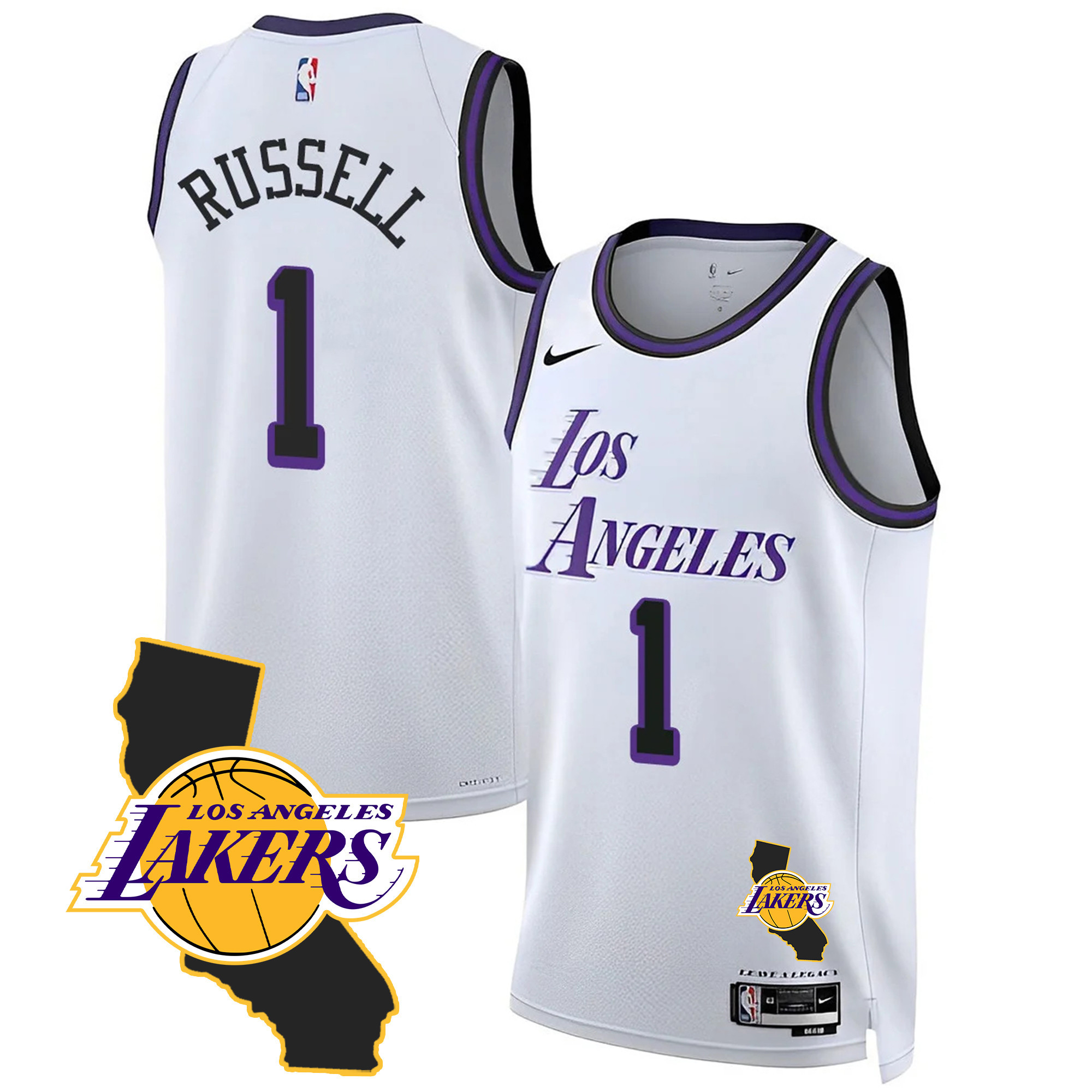 DAngelo Russell Men's Los Angeles Lakers California Patch City Jersey - All Stitched