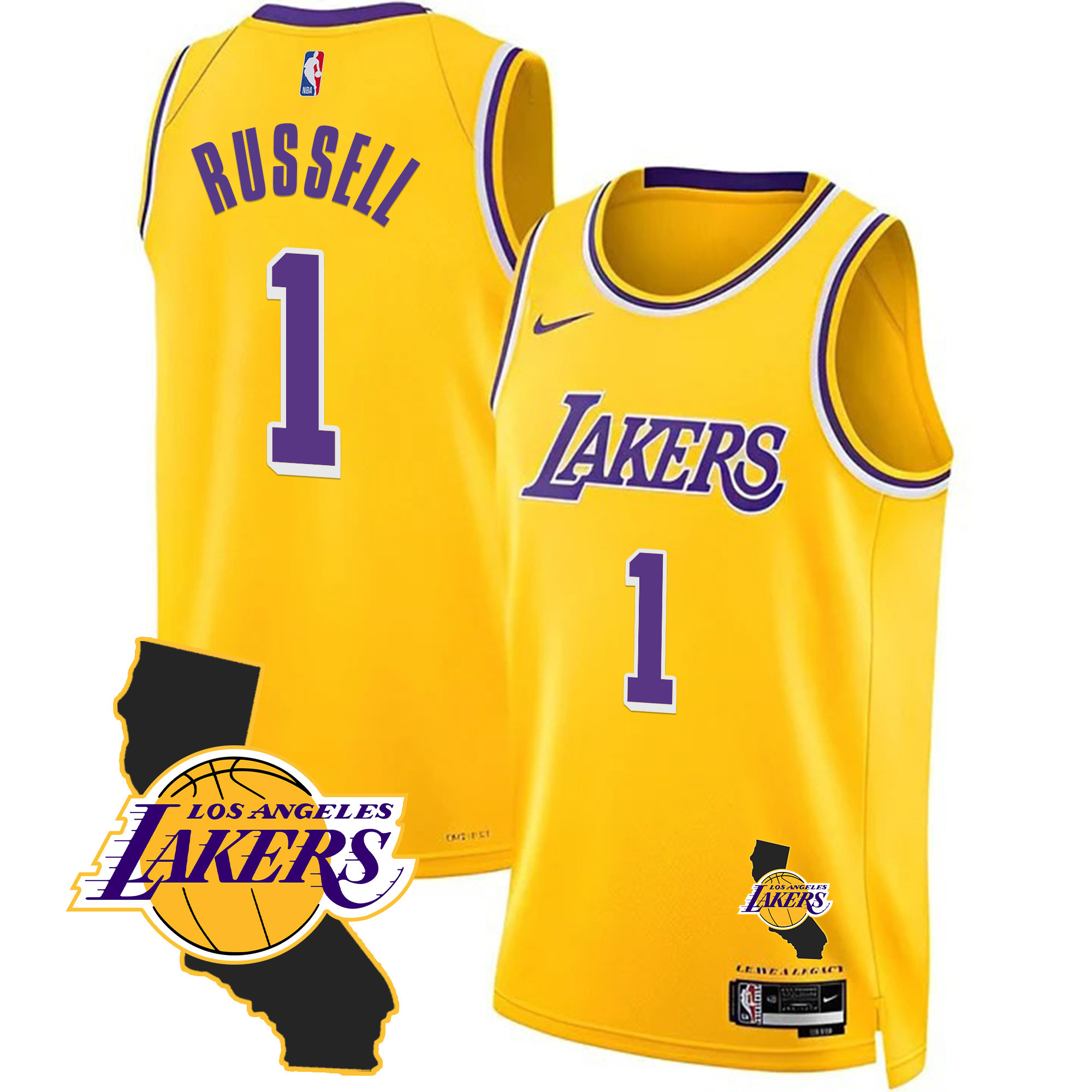 DAngelo Russell Men's Los Angeles Lakers California Patch Gold Jersey - All Stitched