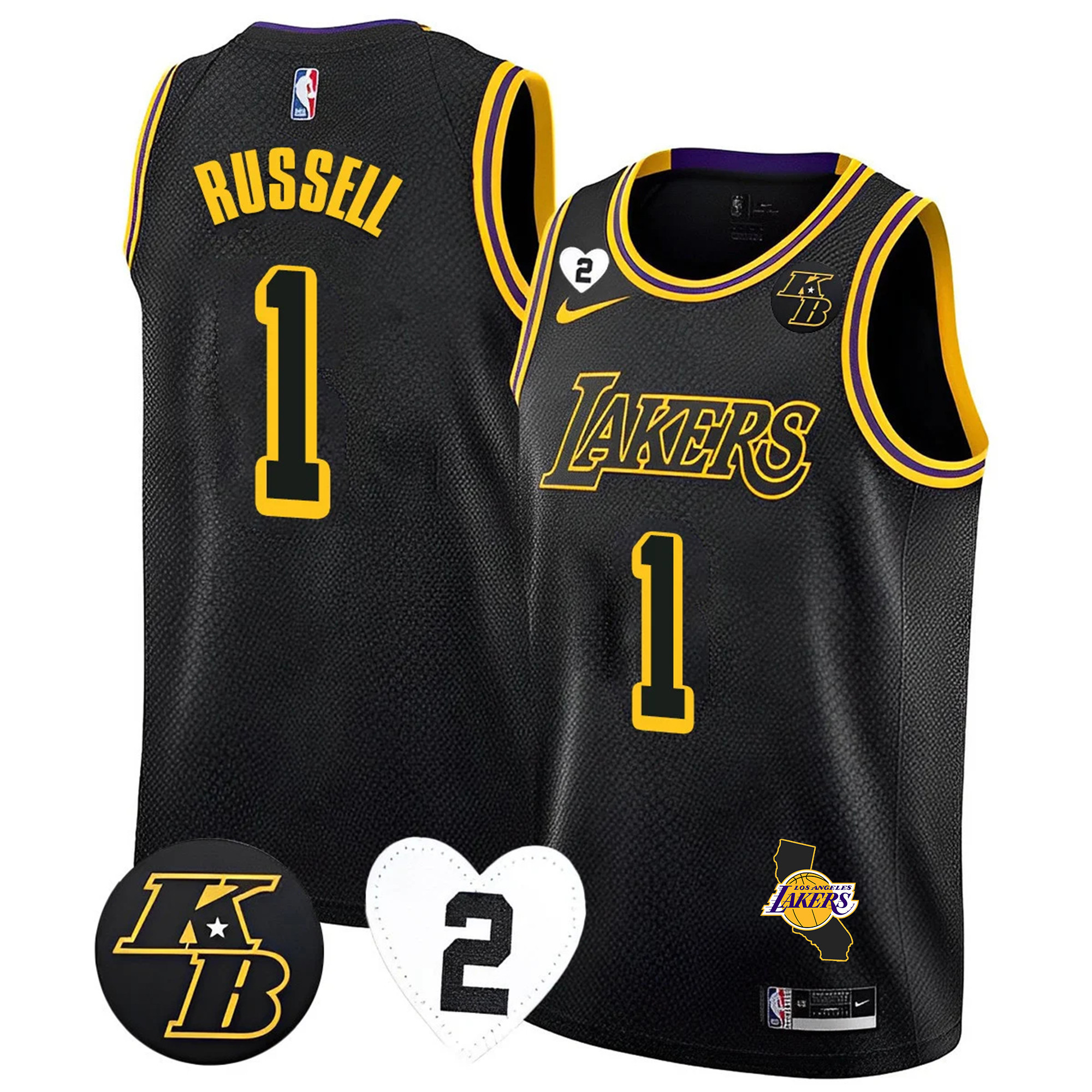 DAngelo Russell Men's Los Angeles Lakers California Patch Kobe & GiGi Jersey - All Stitched