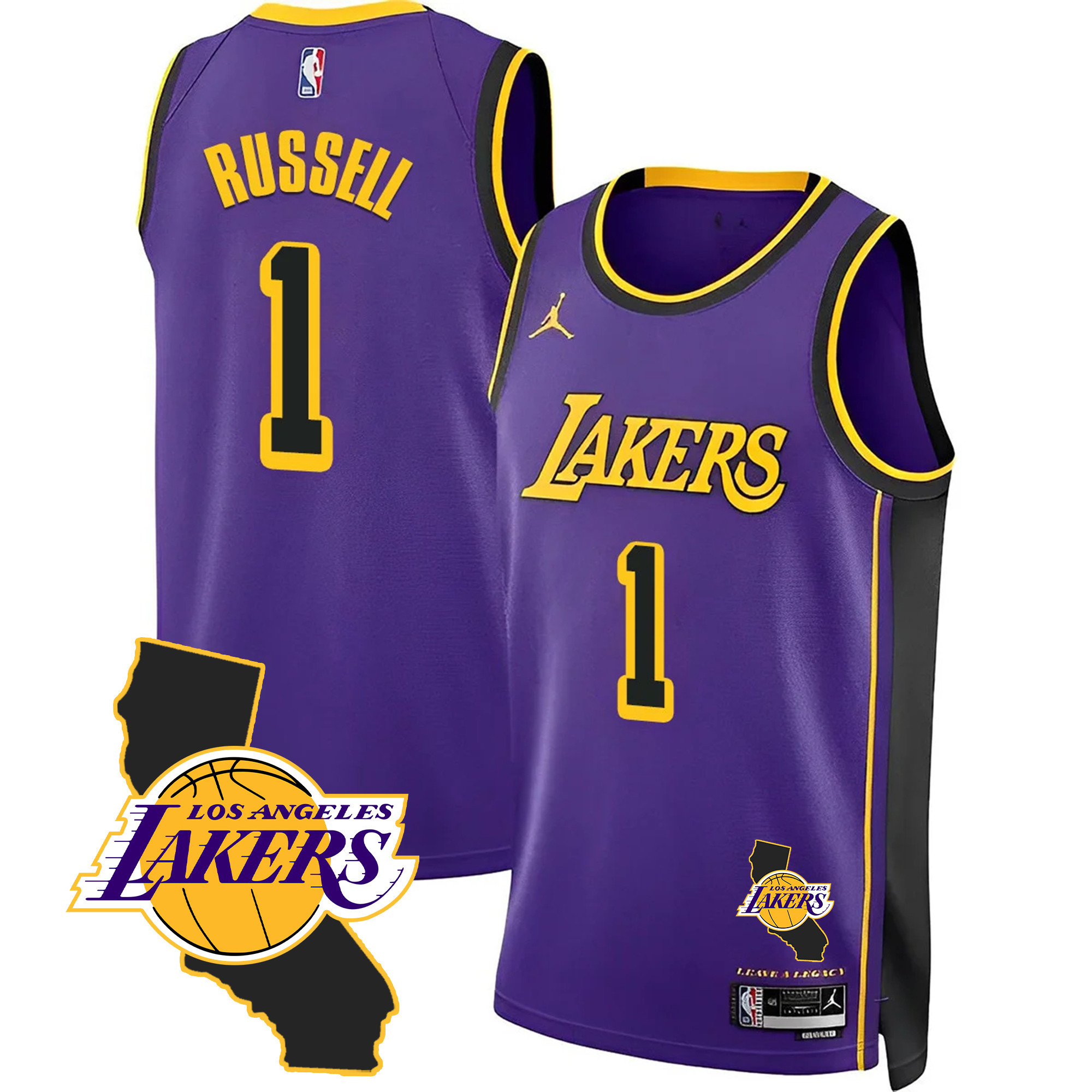 DAngelo Russell Men's Los Angeles Lakers California Patch Purple Jersey - All Stitched
