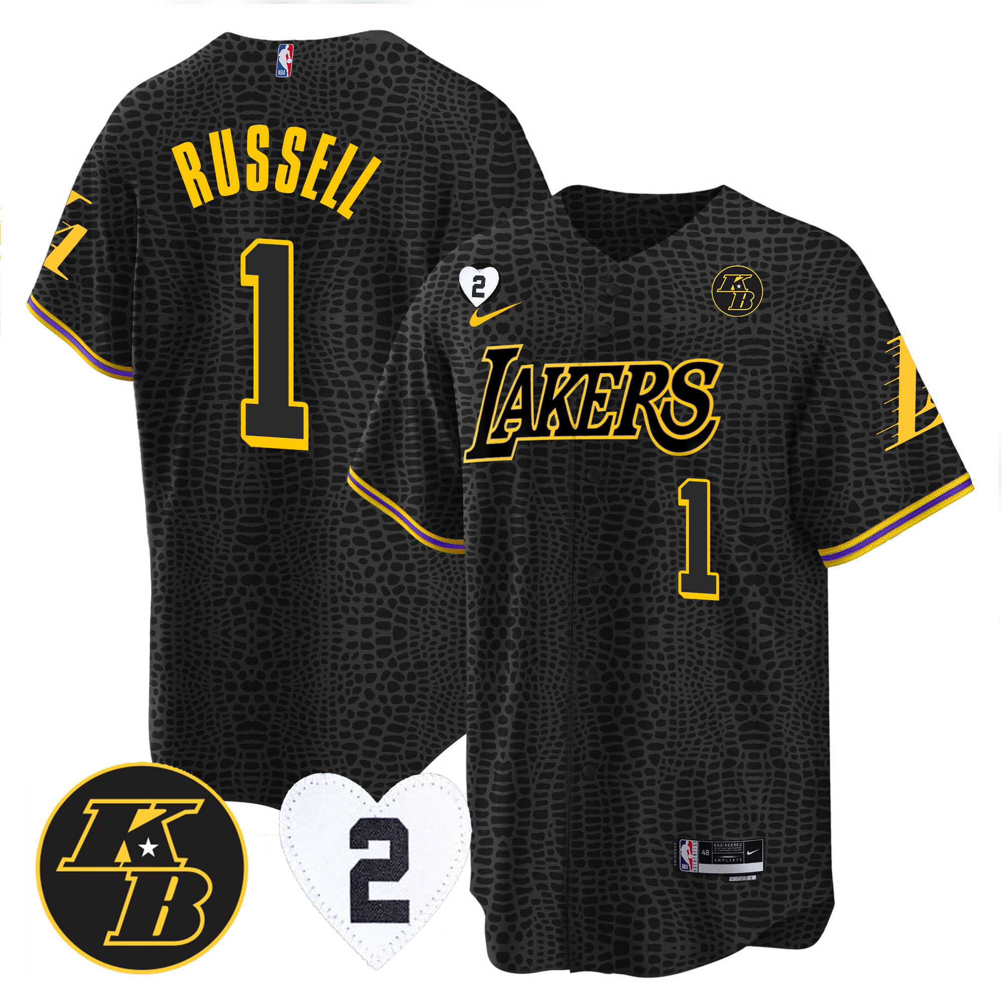 DAngelo Russell Men's Los Angeles Lakers Cool Base Mamba Kobe & GiGi Jersey - All Stitched