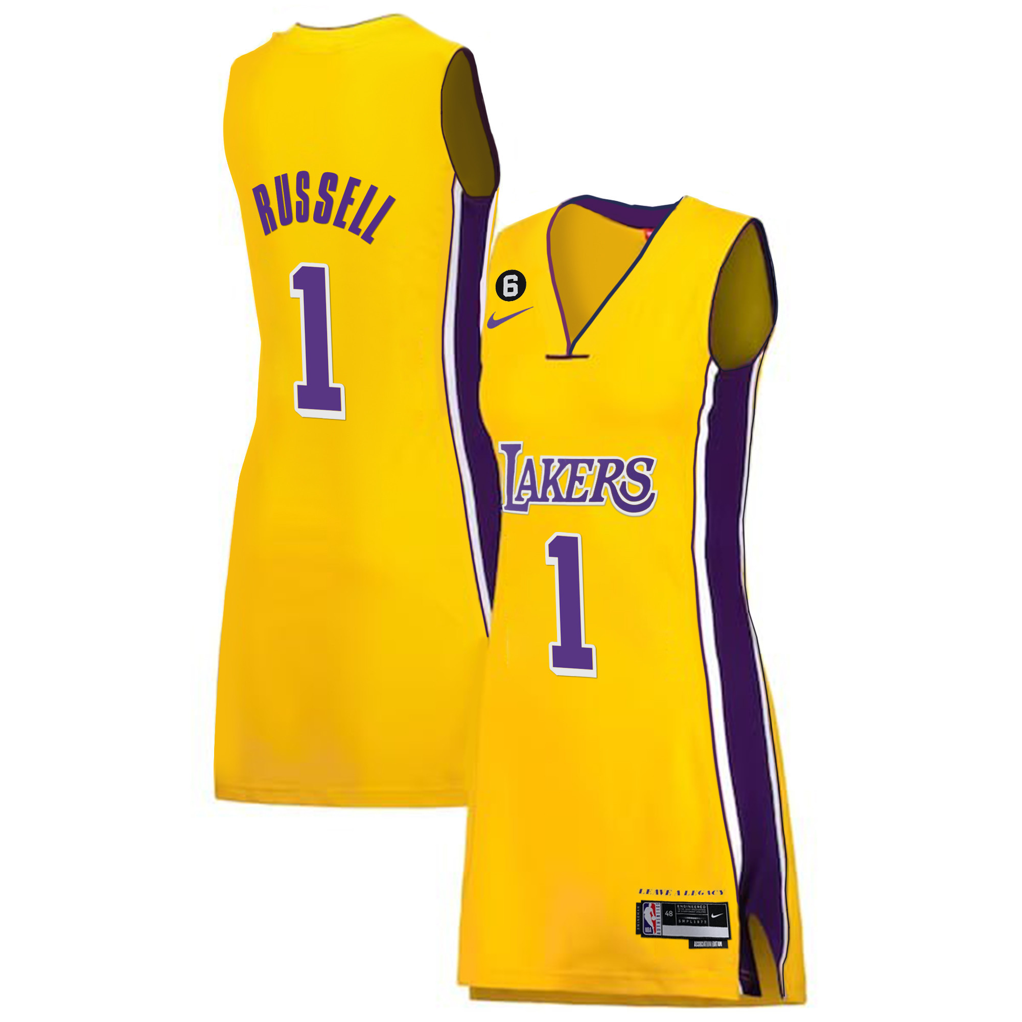 DAngelo Russell Women's Los Angeles Lakers Gold & Split Dress Gold Jersey - All Stitched