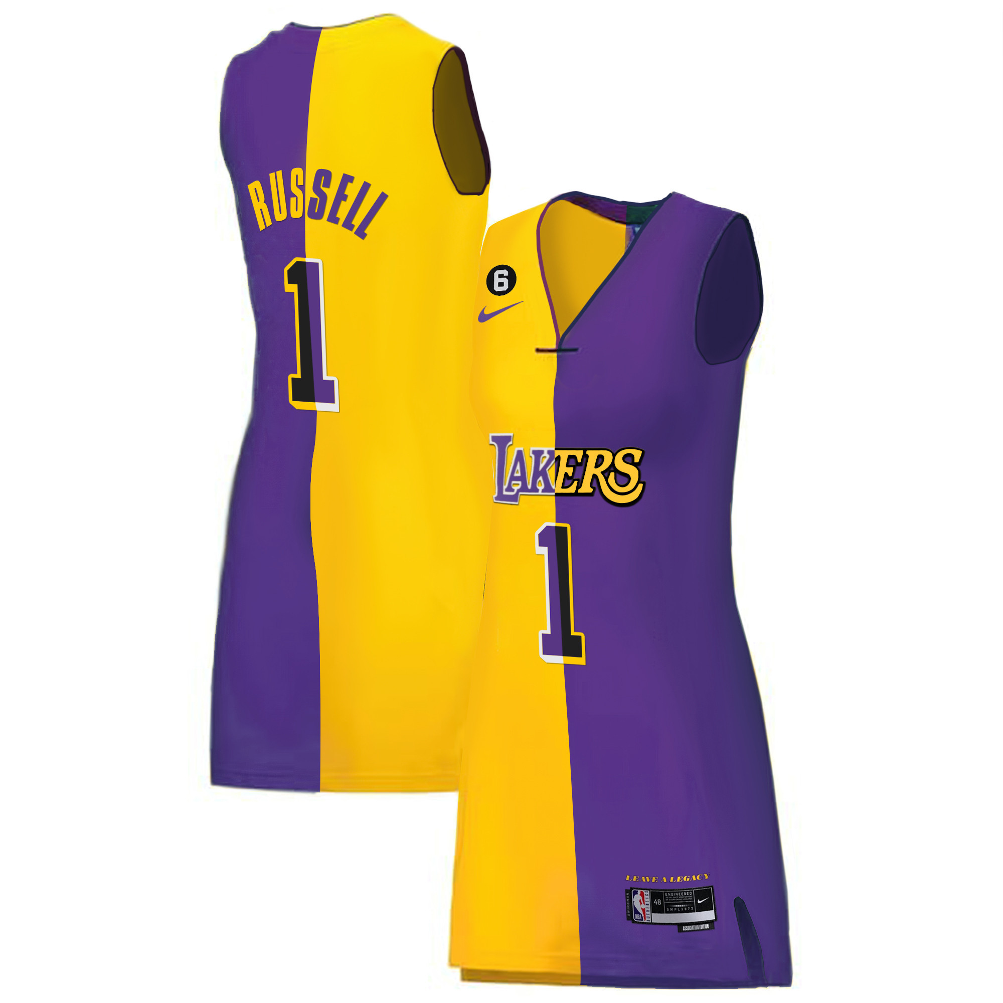 DAngelo Russell Women's Los Angeles Lakers Gold & Split Dress Split Jersey - All Stitched