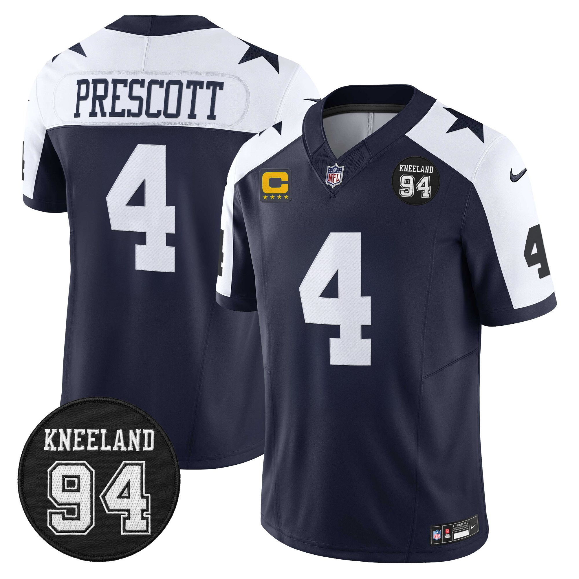 Dak Prescott Men's Dallas Cowboys #94 Marshawn Kneeland Memorial Patch Vapor Limited Alternate Jersey - All Stitched