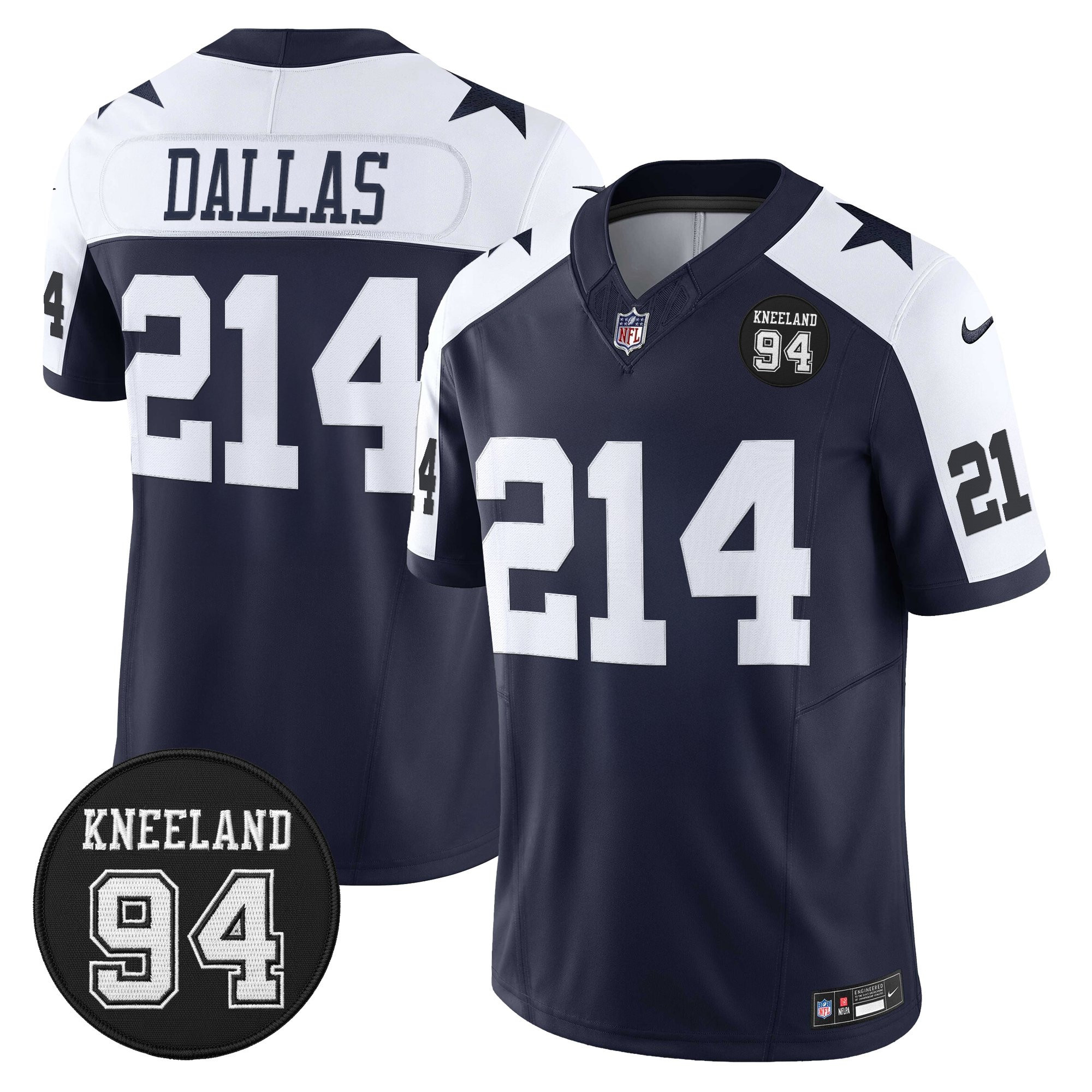 Dallas 214 Men's Dallas Cowboys #94 Marshawn Kneeland Memorial Patch Vapor Limited Alternate Jersey - All Stitched