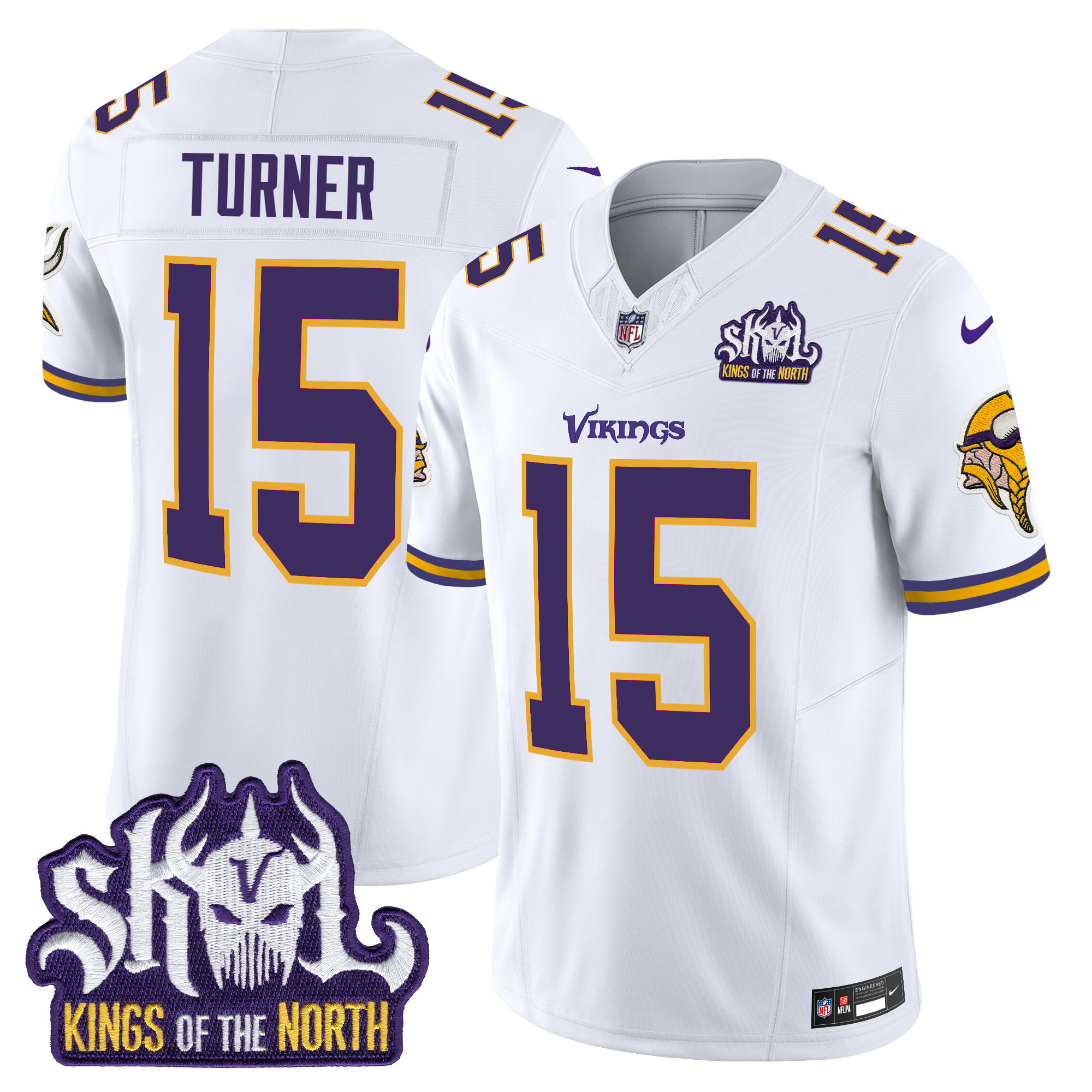 Dallas Turner Men's Minnesota Vikings King Of The North Patch Throwback Vapor Limited White Jersey - All Stitched