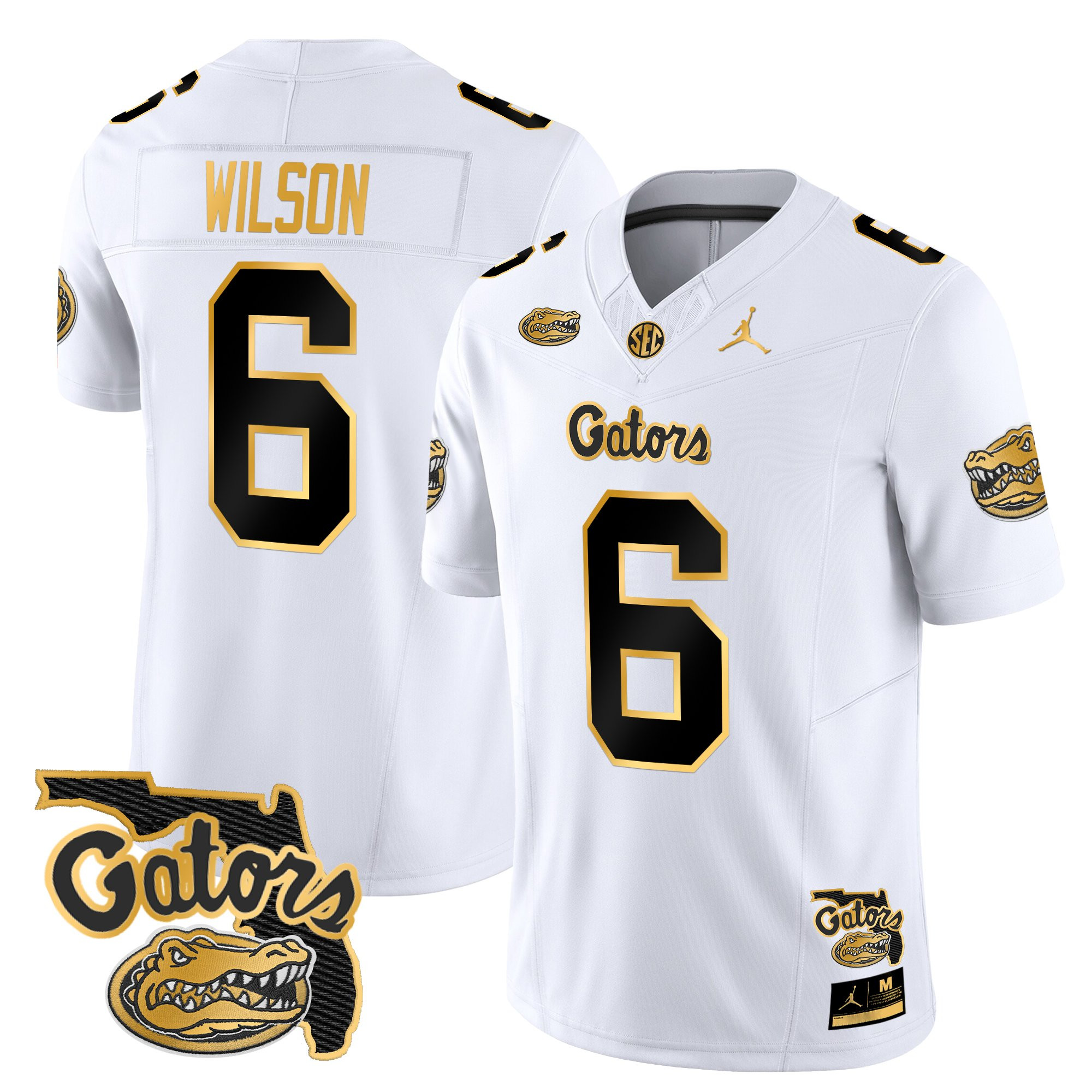 Dallas?Wilson Men's Florida Gators 2025 Florida Patch Gold Vapor Limited White Gold Jersey - All Stitched