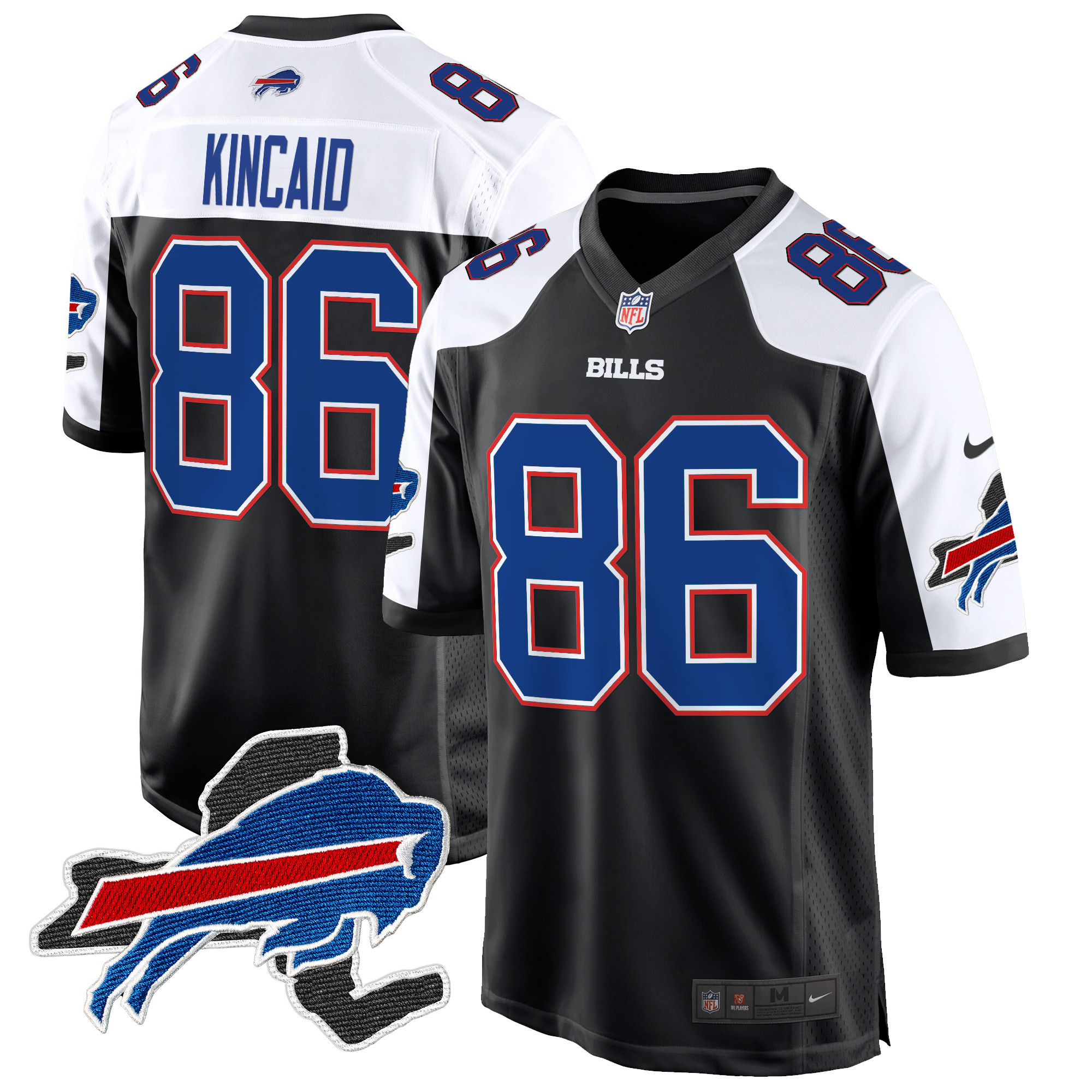 Dalton Kincaid Men's Buffalo Bills New York Patch Game Black Alternate Jersey - All Stitched