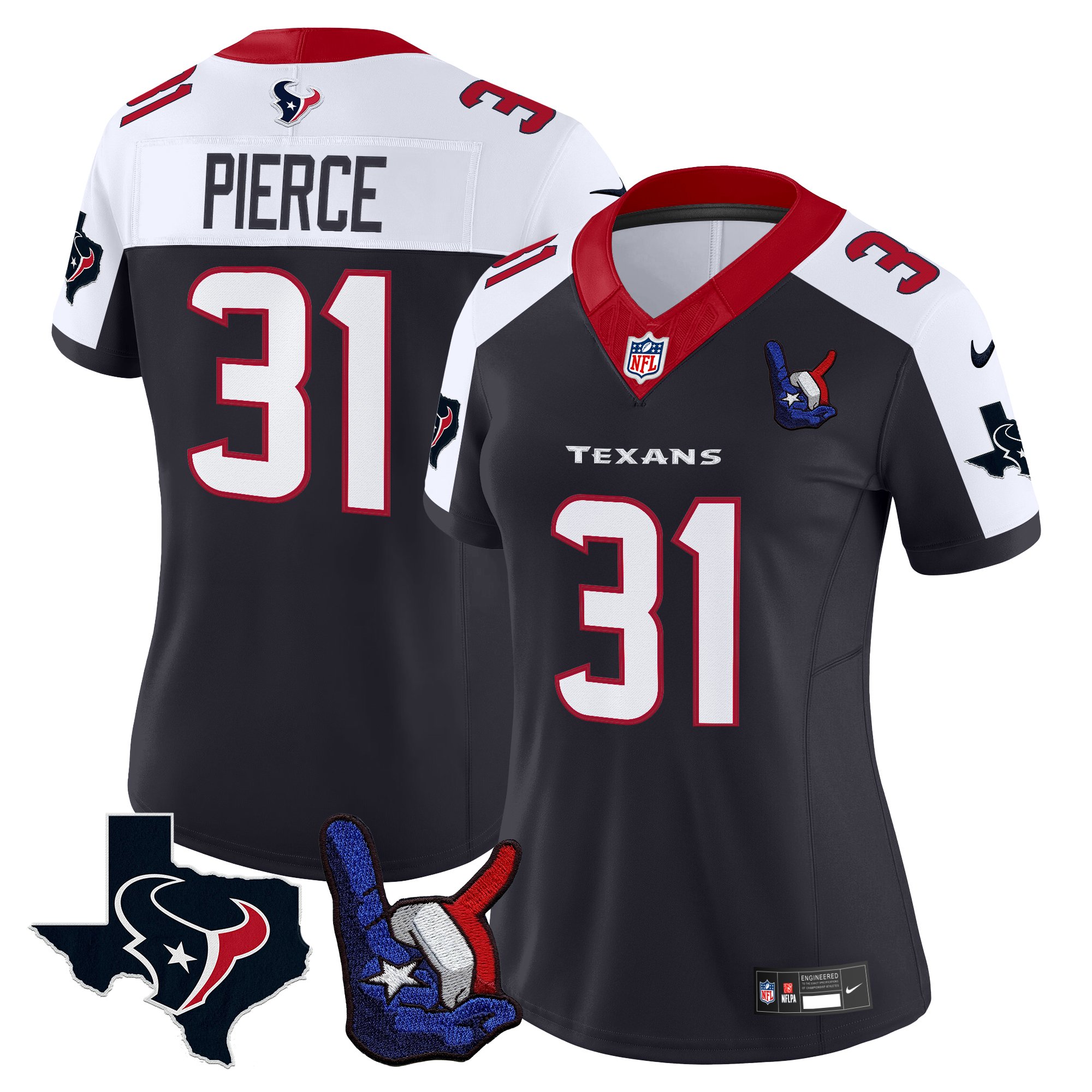 Dameon Pierce Women's Houston Texans Hand Sign Throwing Up The H Vapor Navy Alternate Jersey - All Stitched