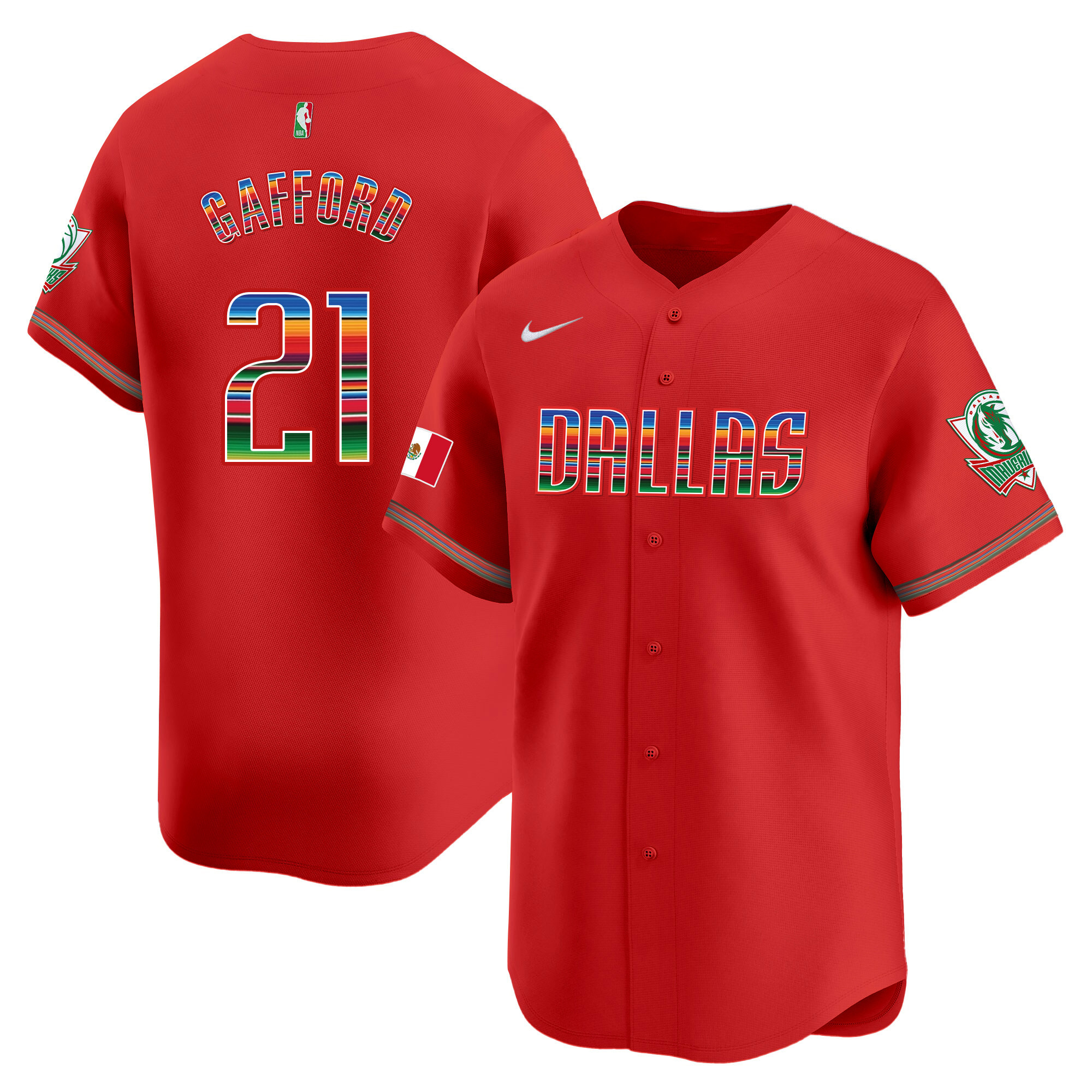 Daniel Gafford Men's Dallas Mavericks Mexico Vapor Baseball Red Jersey - All Stitched