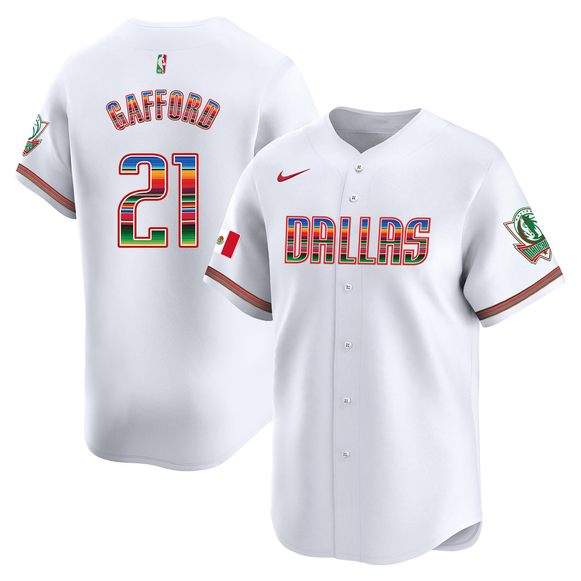 Daniel Gafford Men's Dallas Mavericks Mexico Vapor Baseball White Jersey - All Stitched