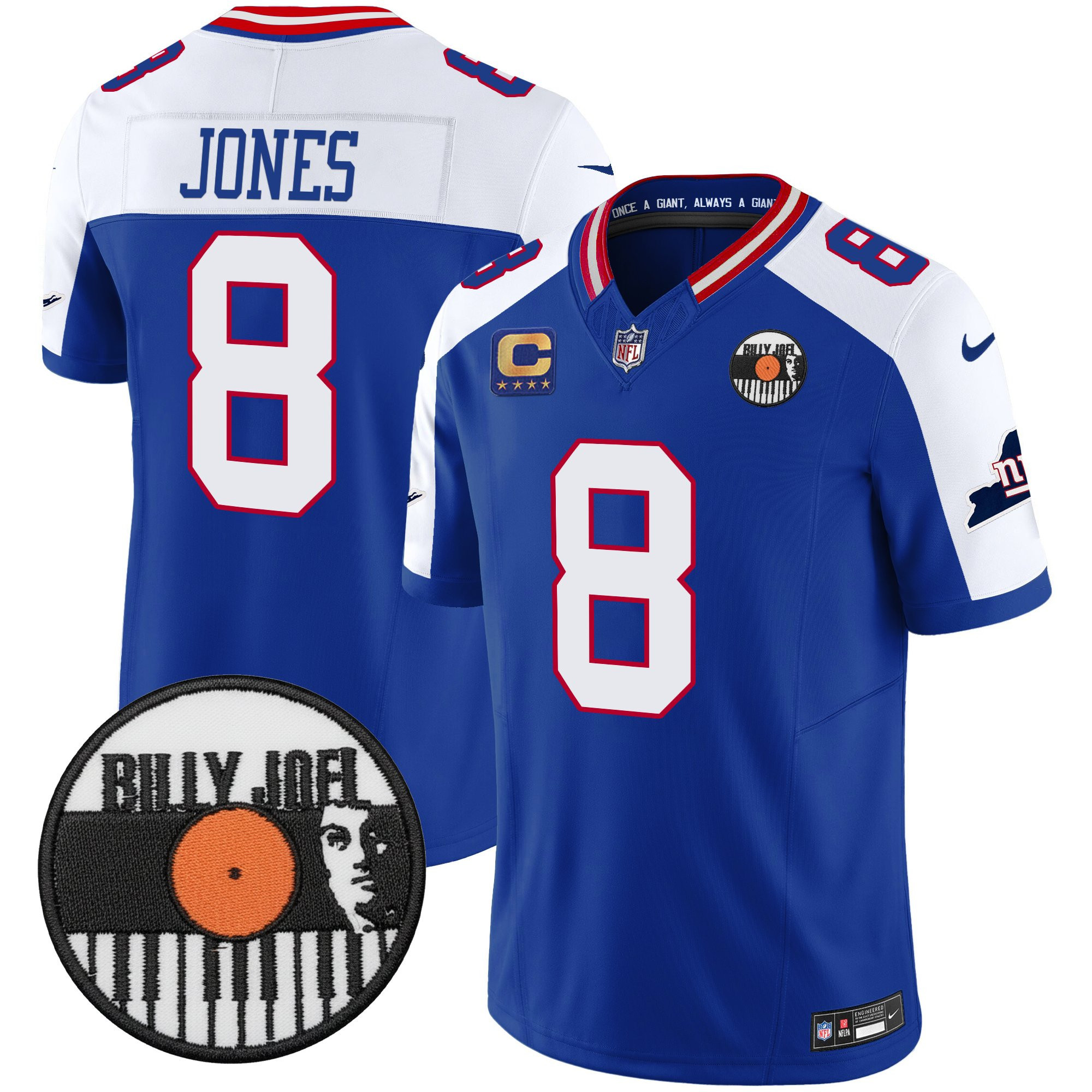 Daniel Jones Men's Billy Joel ÃƒÆ’Ã¢â‚¬â€ New York Giants Vapor Limited Royal Alternate Jersey - All stitched