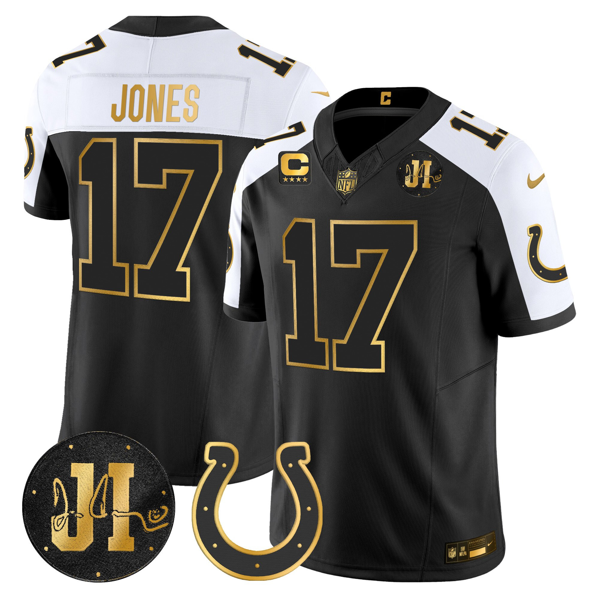Daniel Jones Men's Indianapolis Colts 2025 Jim Irsay Patch Gold Vapor Limited Alternate Jersey - All Stitched