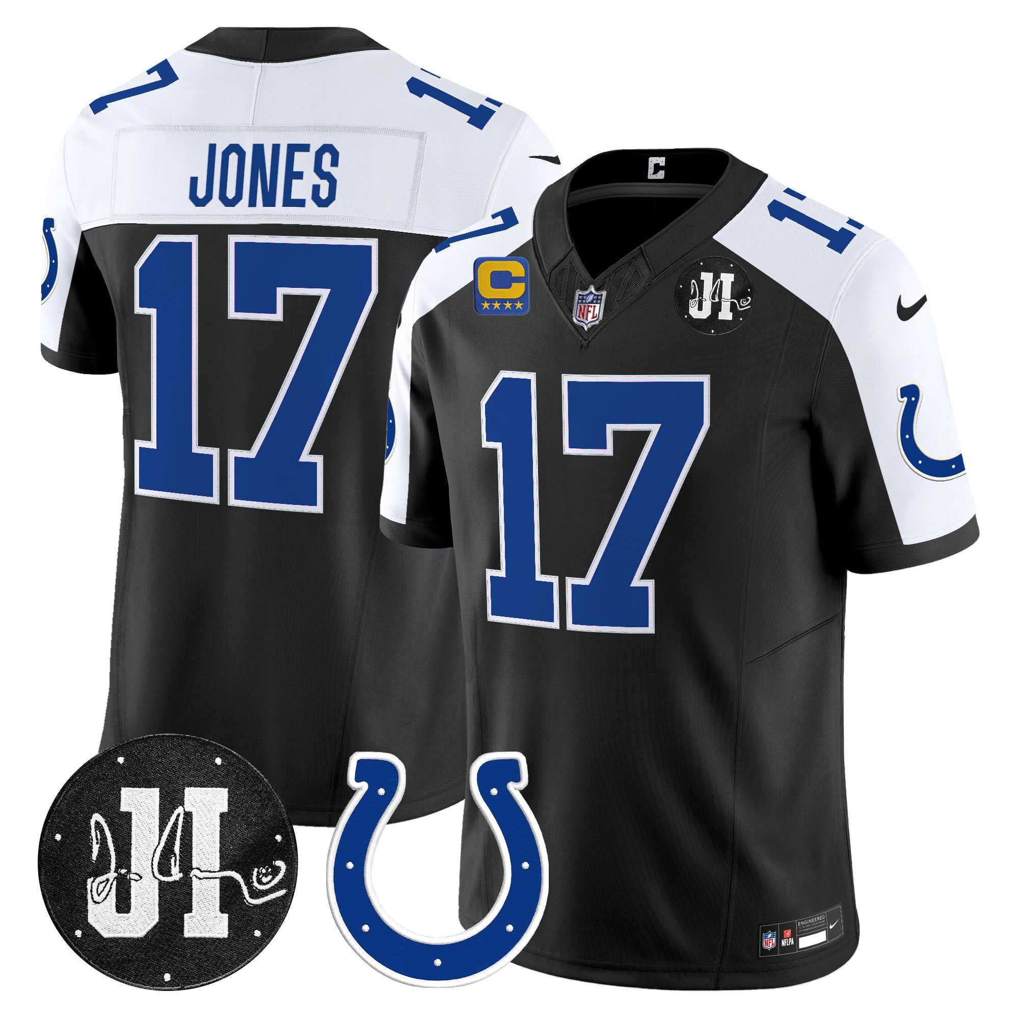 Daniel Jones Men's Indianapolis Colts 2025 Jim Irsay Patch Vapor Limited Black Alternate Jersey - All Stitched