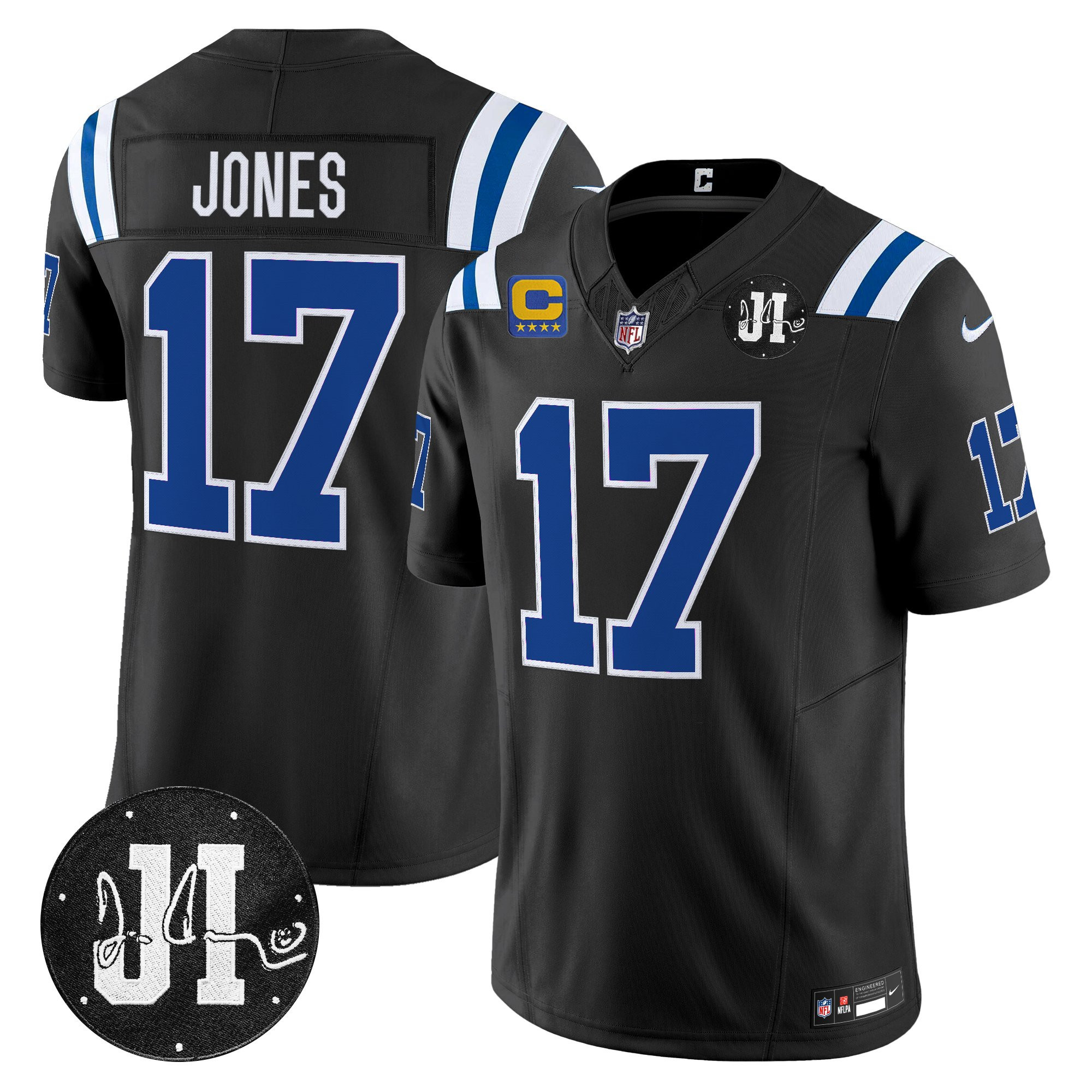 Daniel Jones Men's Indianapolis Colts 2025 Jim Irsay Patch Vapor Limited Black Jersey - All Stitched