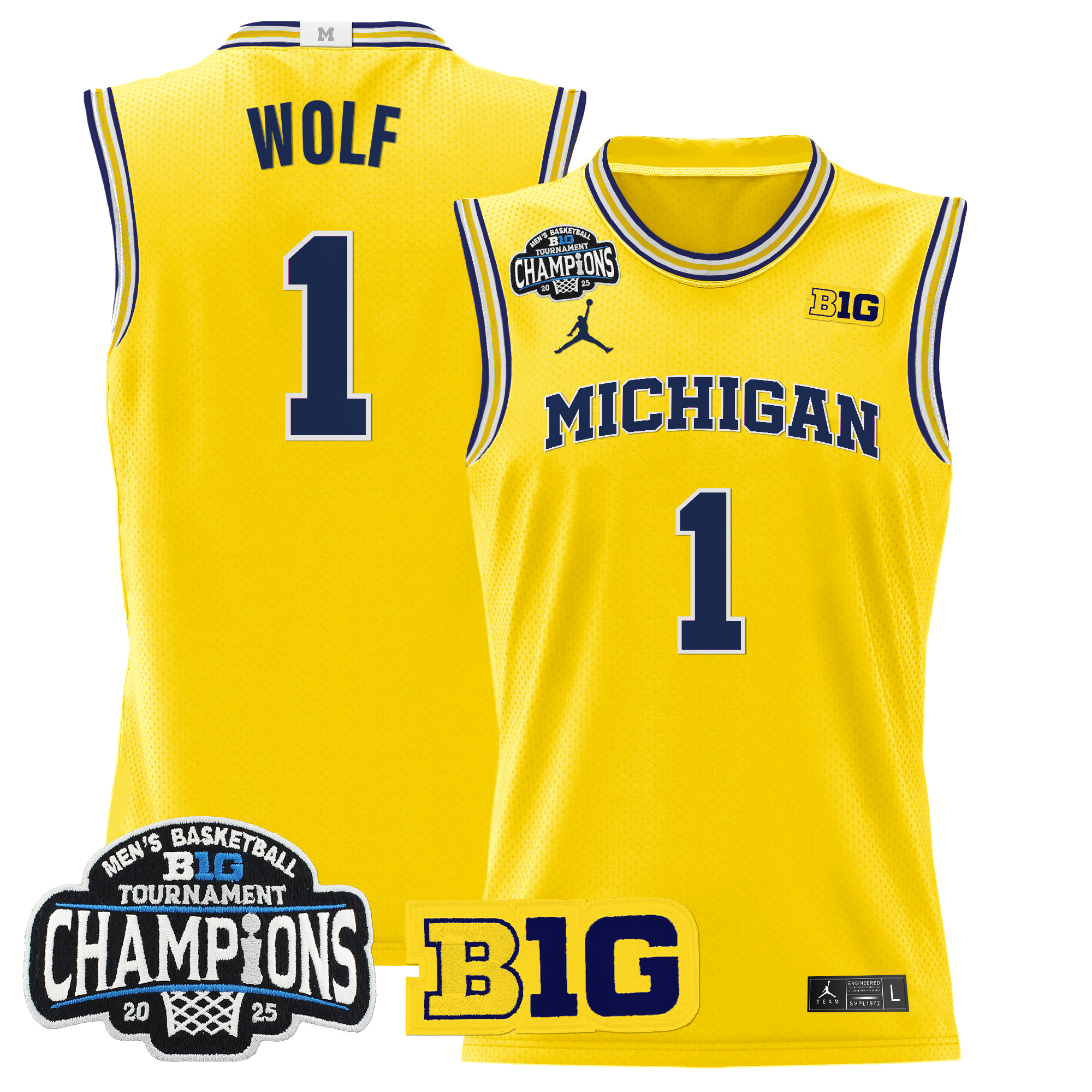 Danny Wolf Men's Michigan Wolverines 2025 Big Ten Conference Tournament Champions Basketball Maize Jersey - All Stitched