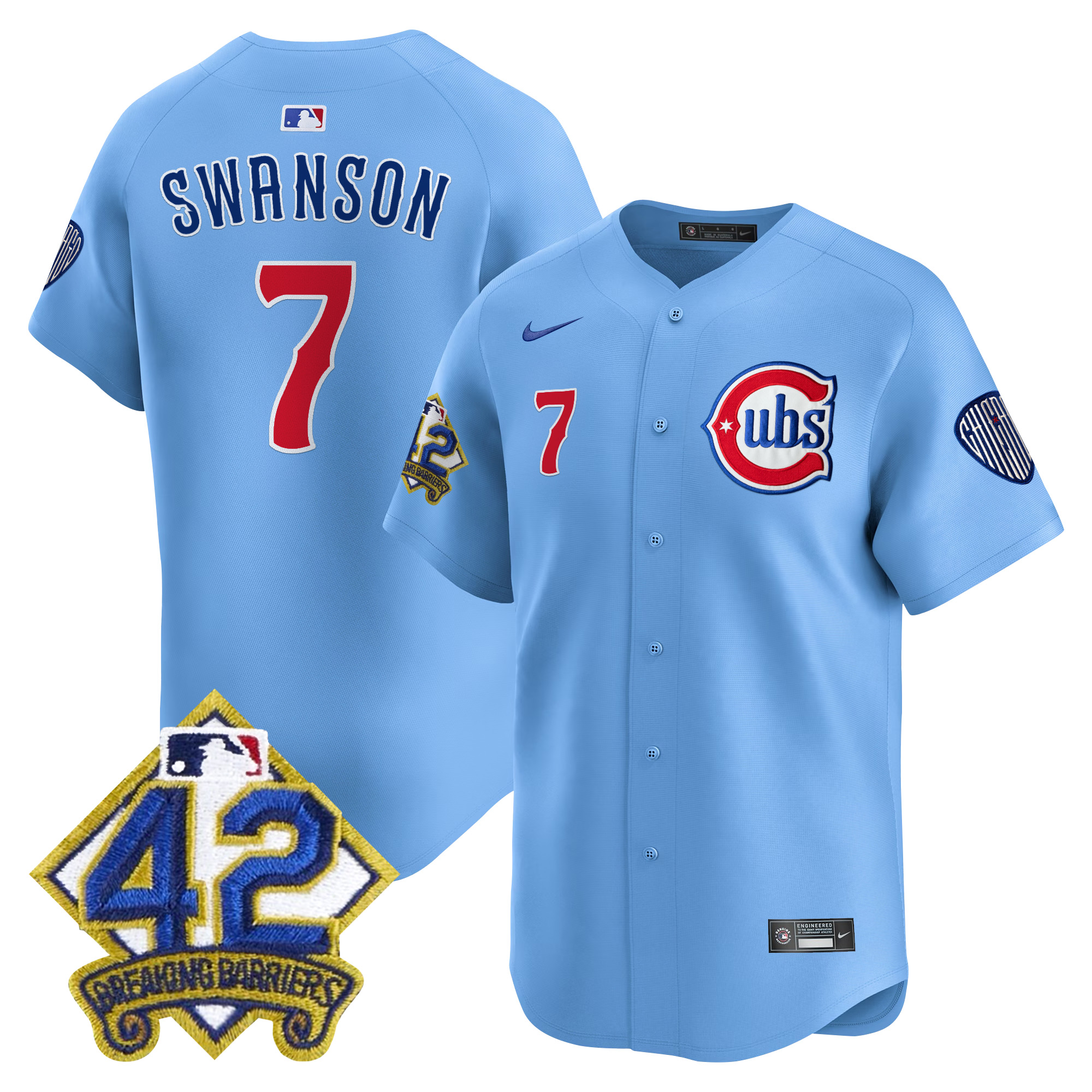 Dansby Swanson Men's Chicago Cubs 2025 Jackie Robinson Patch Vapor Premier Limited Blue Jersey - All Stitched