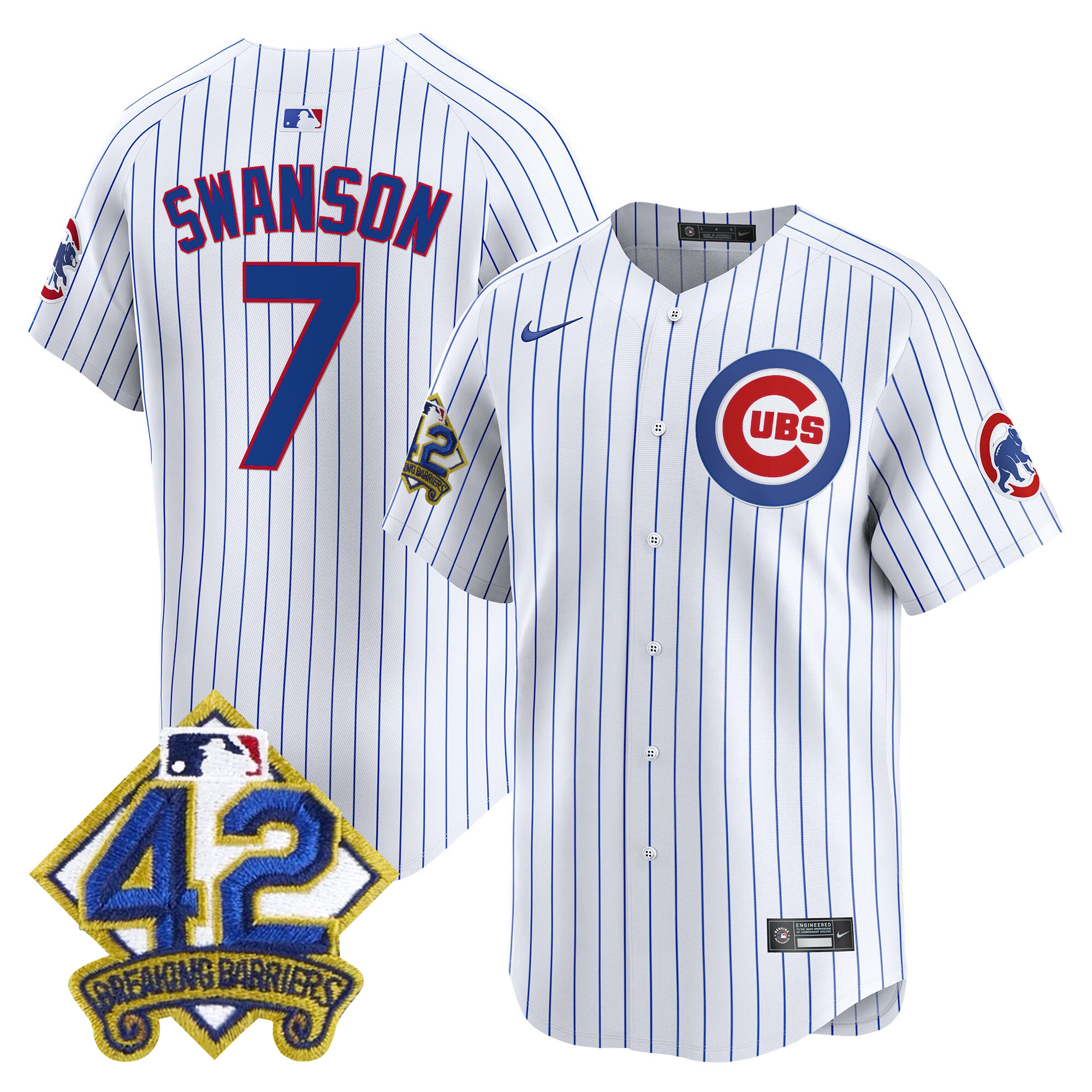 Dansby Swanson Men's Chicago Cubs 2025 Jackie Robinson Patch Vapor Premier Limited Pinstripe Jersey - All Stitched