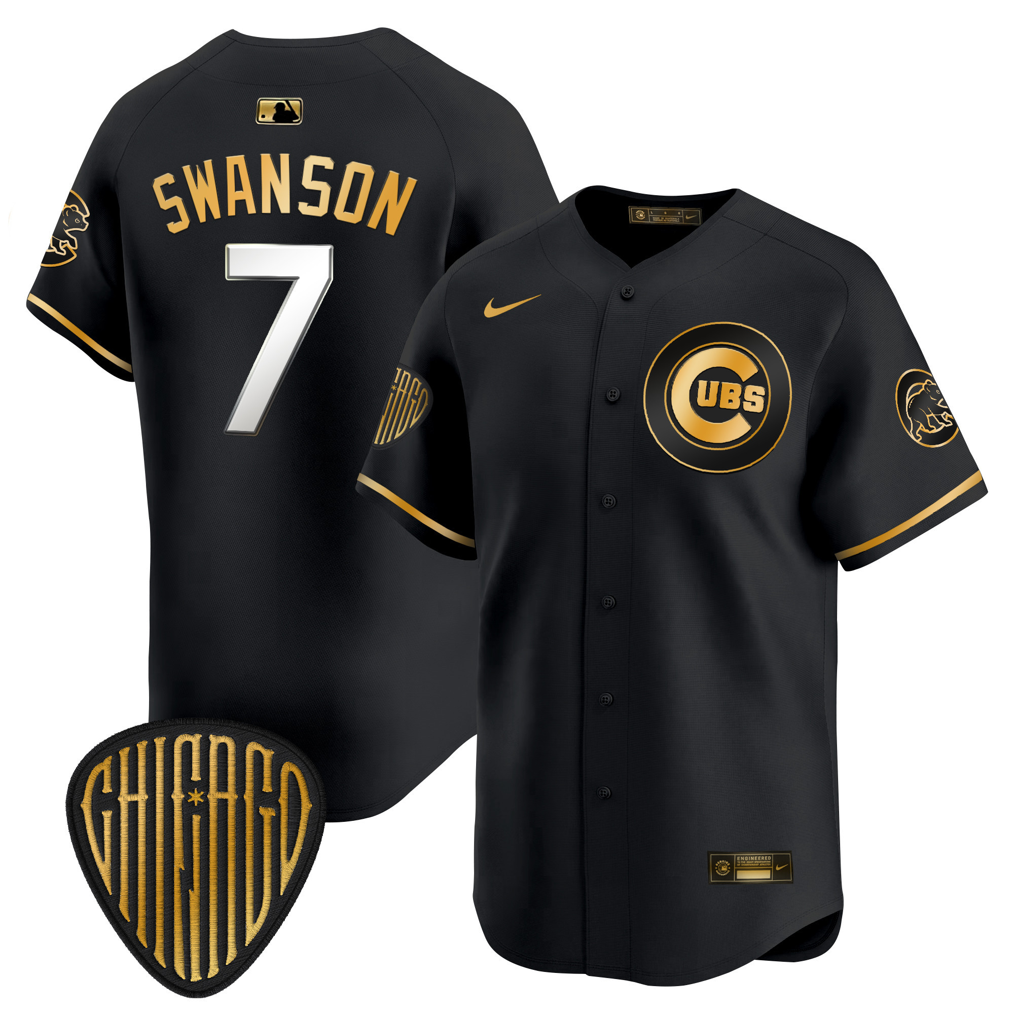 Dansby Swanson Men's Chicago Cubs 2025 Vapor Premier Limited Black Gold Jersey - All Stitched